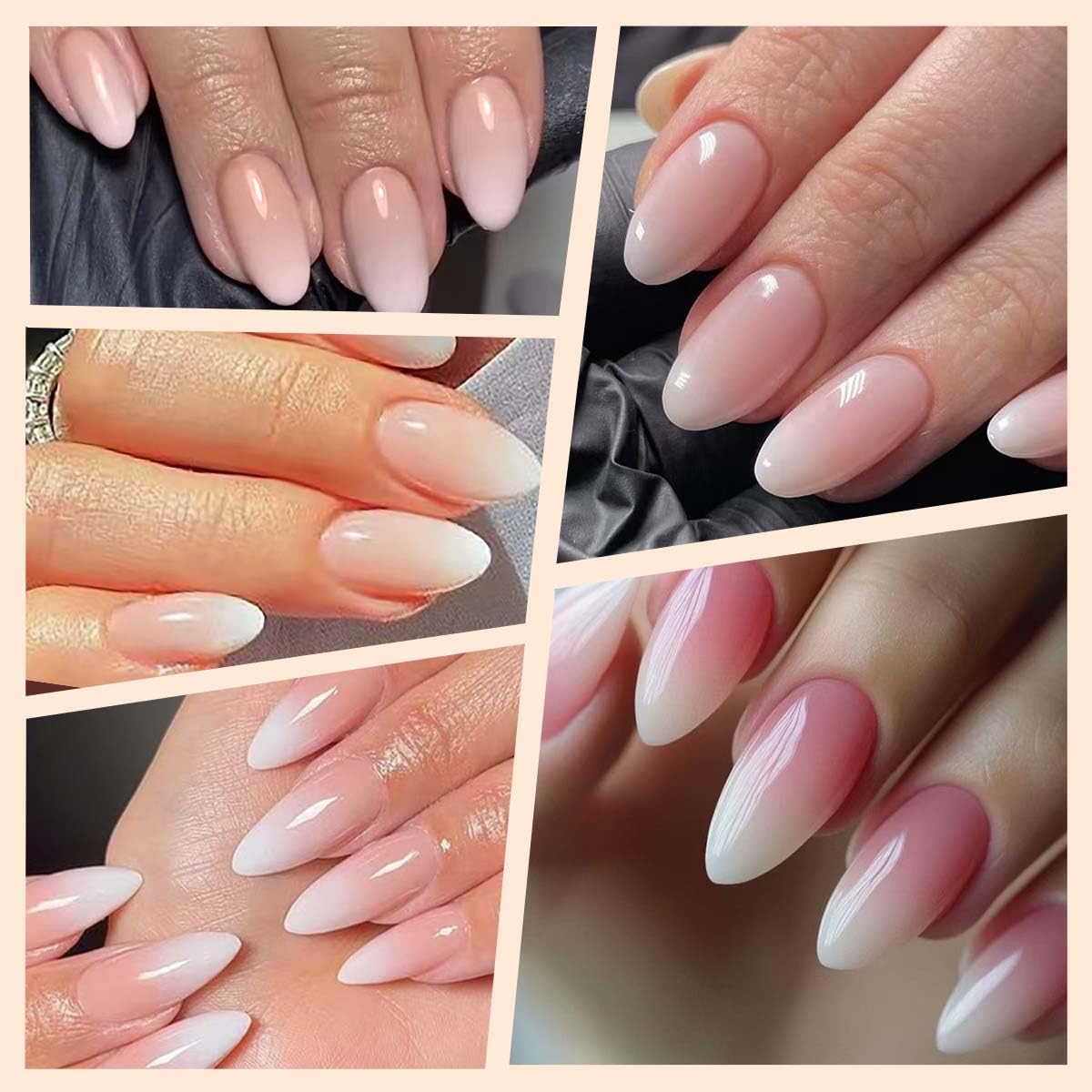 150Pcs Ombre Press on Nails Medium Almond Fake Nails Nude Pink Gradient Acrylic Nails Nature Gel Glue on Nails Ombre False Nail Tips Stick on Nail Manicure Kit for Women Girls 15 Sizes