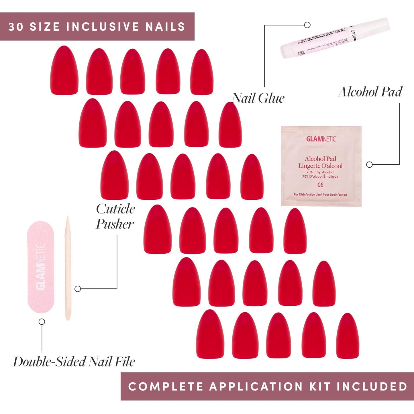 Glamnetic Press-On Nails Bundle - Chocolat & Fiery Red | Semi-Transparent Dark Brown French Tip Short Almond False Nails | Bright Red Short Almond Fake Nails | Reusable, Salon-Quality Nail Kits