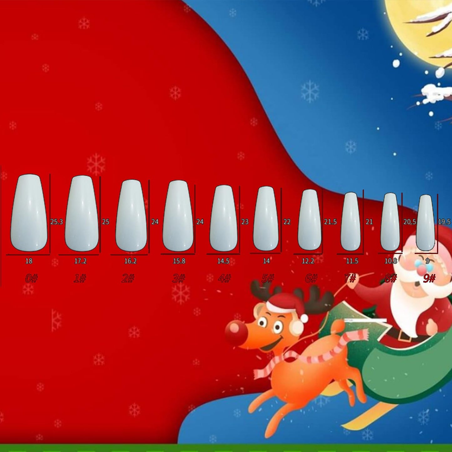 Christmas Press on Nails Christmas Tree Gel Glue on Nail 24Pcs Xmas Bell Medium Coffin False Nails Glossy White Snowflake Acrylic Fake Nail Holly Stick on Fingernails for Women Xmas Gift