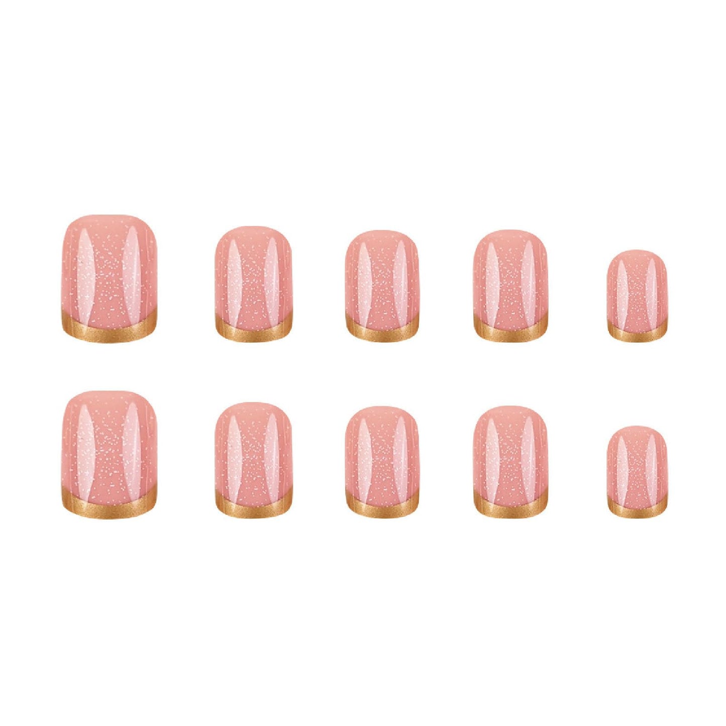 24Pcs French Tip Press on Nails Short Square Fake Nails with Glitter Full Cover Designs Nails Press ons Pink Gold Acrylic Nails Simple Stick on Nails for Women