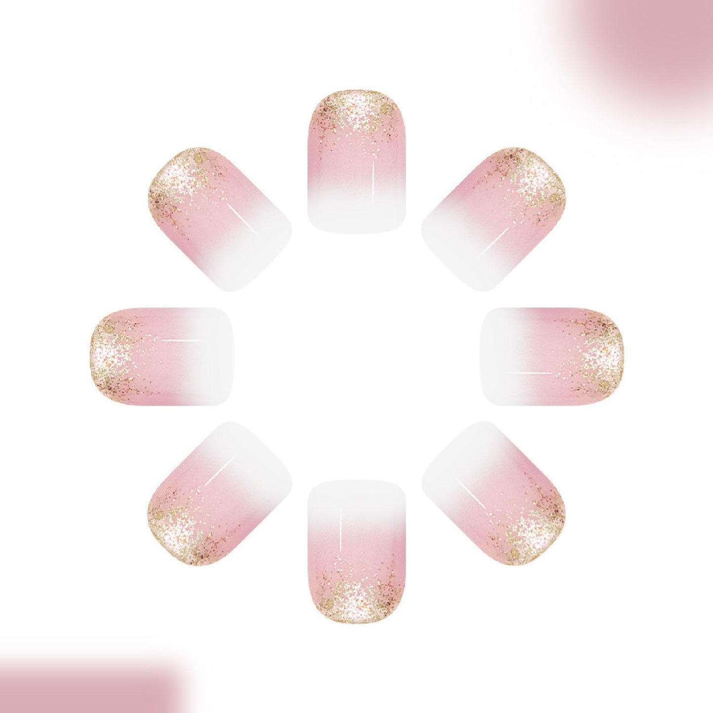 24Pcs Glitter Press on Nails Short Square Fake Nails with Gradient Glossy Designs Nails Press ons Pink White False Nails Simple Stick on Nails for Women