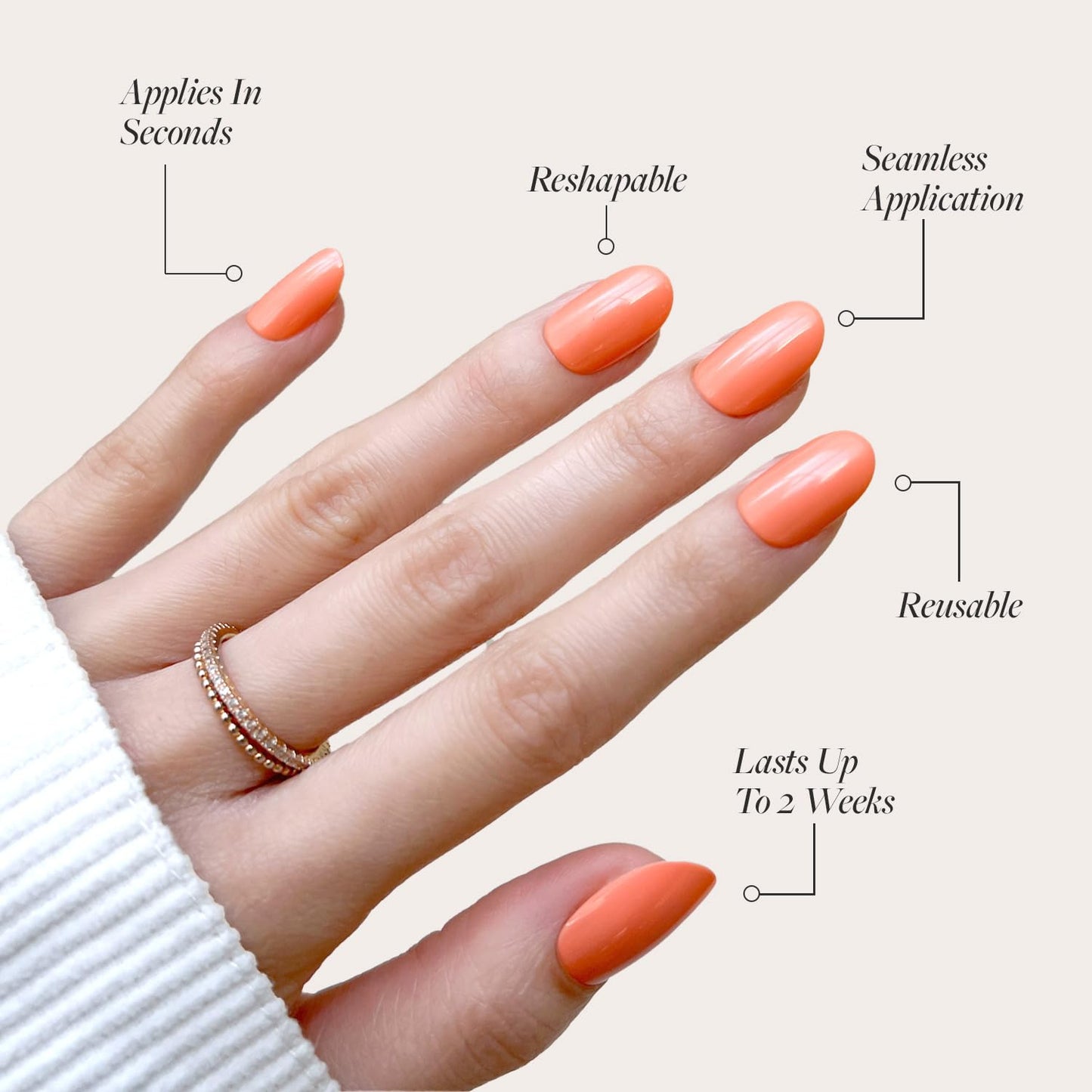 Glamnetic Press-On Nails & Adhesive Nail Tabs - Apricot | Orange Solid Opaque Round False Nails | 12 Sizes - 30 Nail Kit with Adhesive Tabs