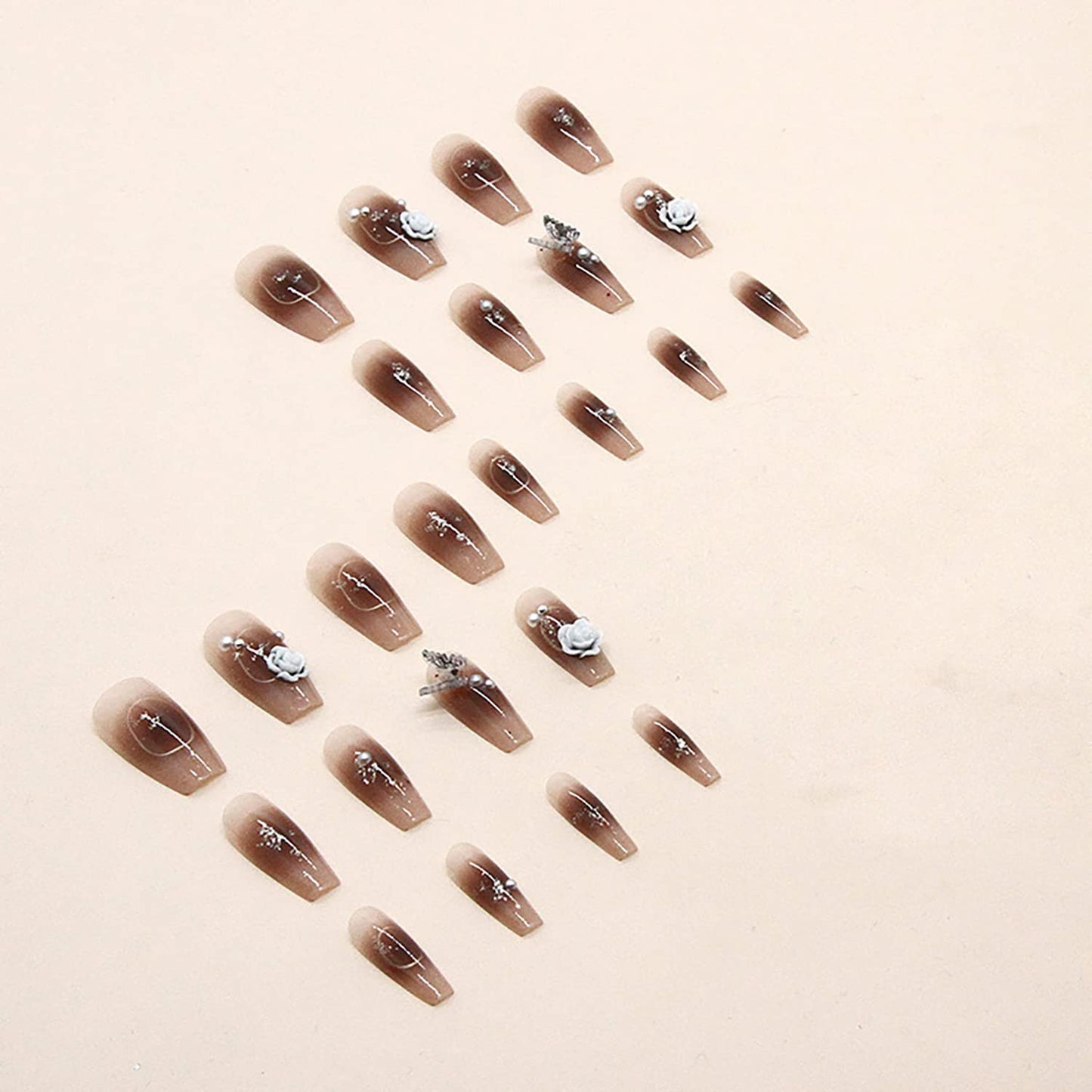 24Pcs Full Cover Reusable Coffin False Nails, Press on Nails Square Medium Length, Artificial Acrylic Fake Nails with Black Butterfly Flower Designs, Women Glue on Nails, Stick on Nails for Nail Art