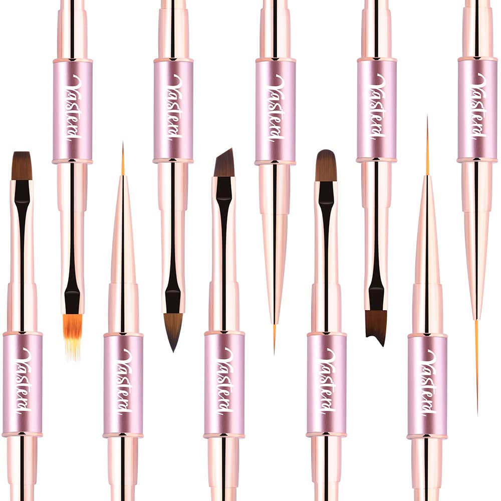 Nail Art Brushes Set Double-Ended Nail Art Tools with Nail Extension Gel Brush, Builder Gel Brush, Nail Art Liner Brush and 3D Nail Art Decorations Brush for Salon at Home DIY Manicure Set of 5Pcs