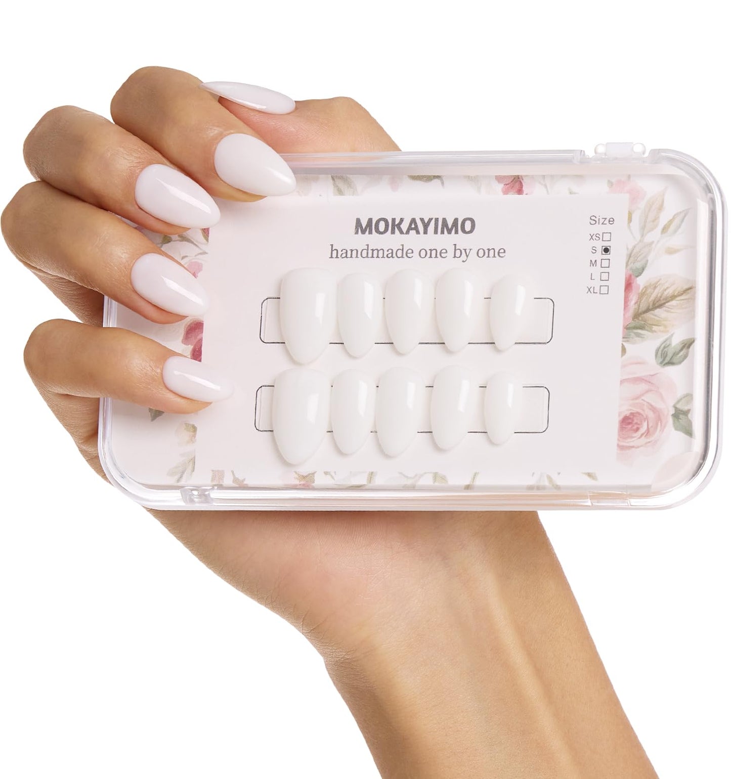White Press On Nails Short ，Almond Acrylic Nails Press On，10 Pcs Milky White Tip Press Ons,Handmade Custom-Sized False Nails Kit,Salon Quality,Long Lasting,Size L for Wide Nails