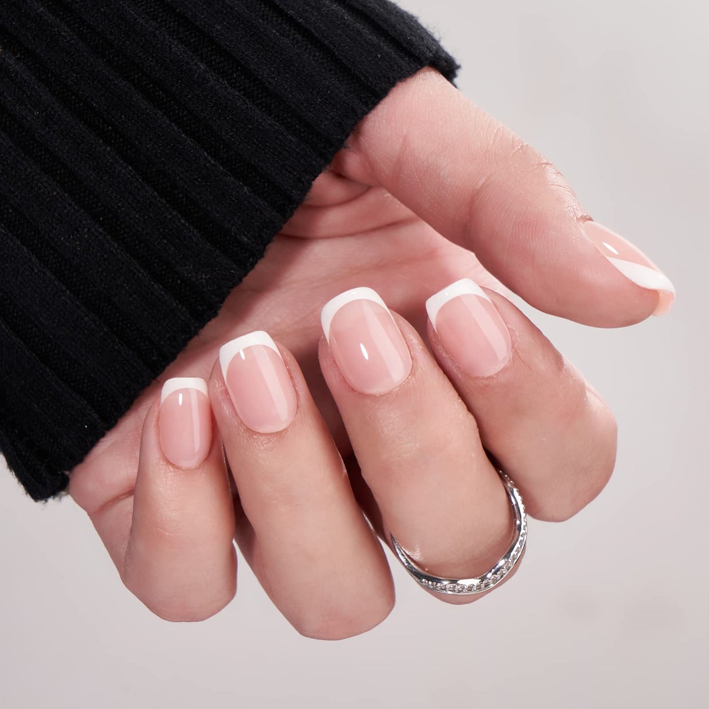 BTArtbox Press On Nails Short - Supremely Fit & Natural Soft Gel French Tip Press On Nails, Glue On Nails with Nail Glue, White French & Classic White