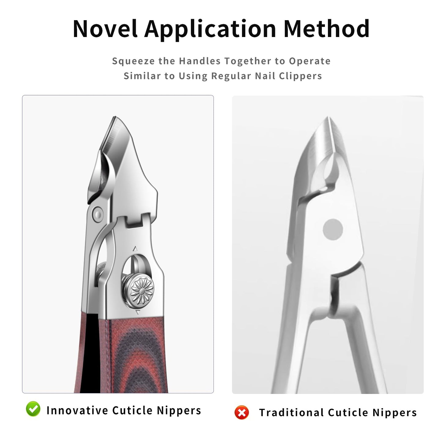 Professional Stainless Steel Cuticle Nippers for Manicurists, Safe Lock Cuticle Trimmer with G10 Non-Slip Handle and Splash Guard for Salon and Travel (Oval Red D)