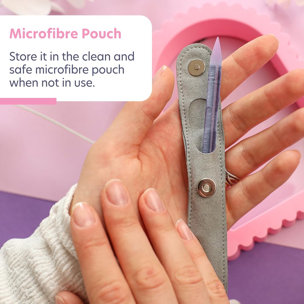 Bona Fide Beauty Glass Cuticle Pusher - High Grit Purple Dual Ended Nail Care Tool with Pointed and Slanted End. Manicure Tool for Women