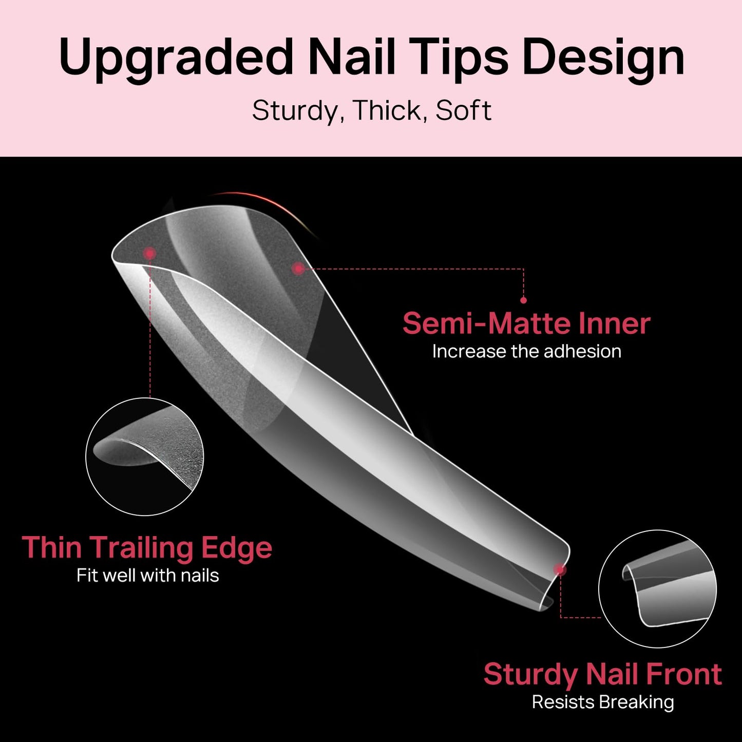 MIZHSE Gel Nail Kit Medium Coffin Gels Nail Tips, Solid Nails Glue Gel for Press On Nails with Portable U V Lamp 240Pcs 12 Sizes Half Matte Nail Tips Easy Nail Extension Set for Women