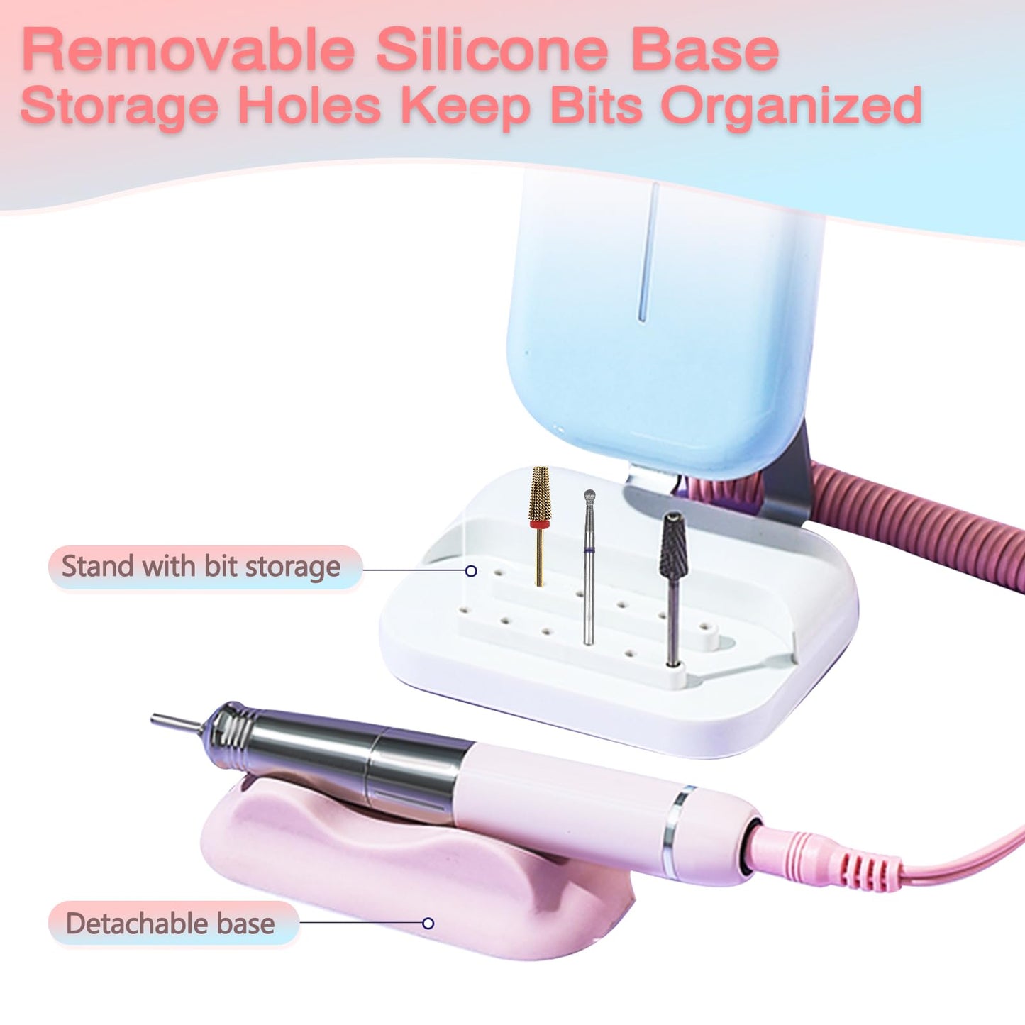 Electric Nail Drill with Magnetic Base, Professional Nail File Kit for Thick Toenails & Callus Removal – 40000RPM Powerful Grinder for Acrylic, Pedicure, Manicure – Cordless, Rechargeable