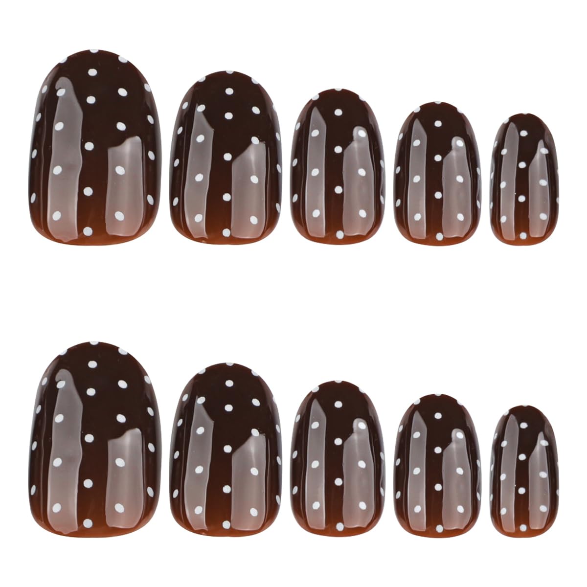 Brown Press on Nails Short Oval Fake Nails Polka Dot Fall Nails Press ons with Design Full Cover Glue on Nails for Women Manicure, Reusable | Artificial | Nail Sticky Tabs | Easy Apply | 24Pcs