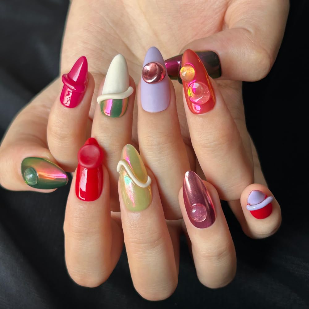 MAGLFELL Handmade Nails Press On Nails Almond Art False Nails Women's Nails Kit (Size M）