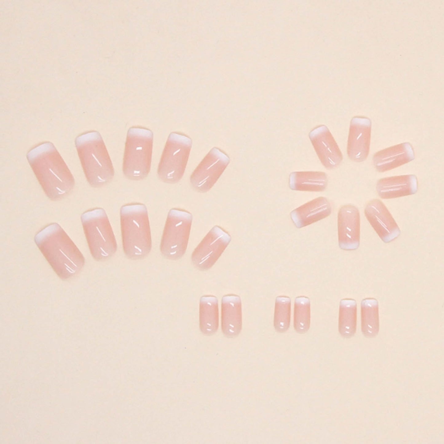 DANMANR Short Press on Nails Square Fake Nails Full Cover Nude Acrylic French False Nails for Women and Girls24PCS (Pink White)