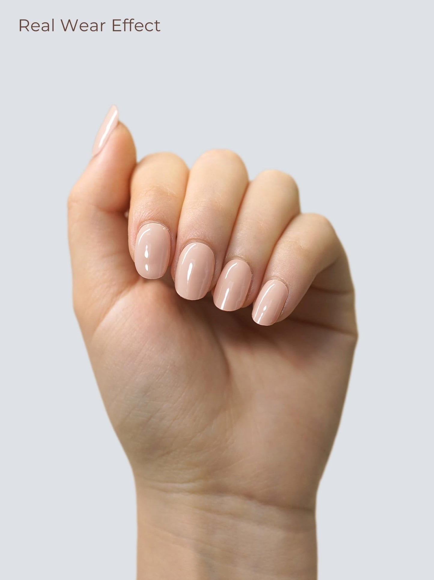 Beaolata Real Gel Nail Strips (No UV Light Needed) - 44Pcs Salon Quality Nail Stickers - Long Lasting Polish Wraps for Women, Easy Apply & Remove (Nude Blush)
