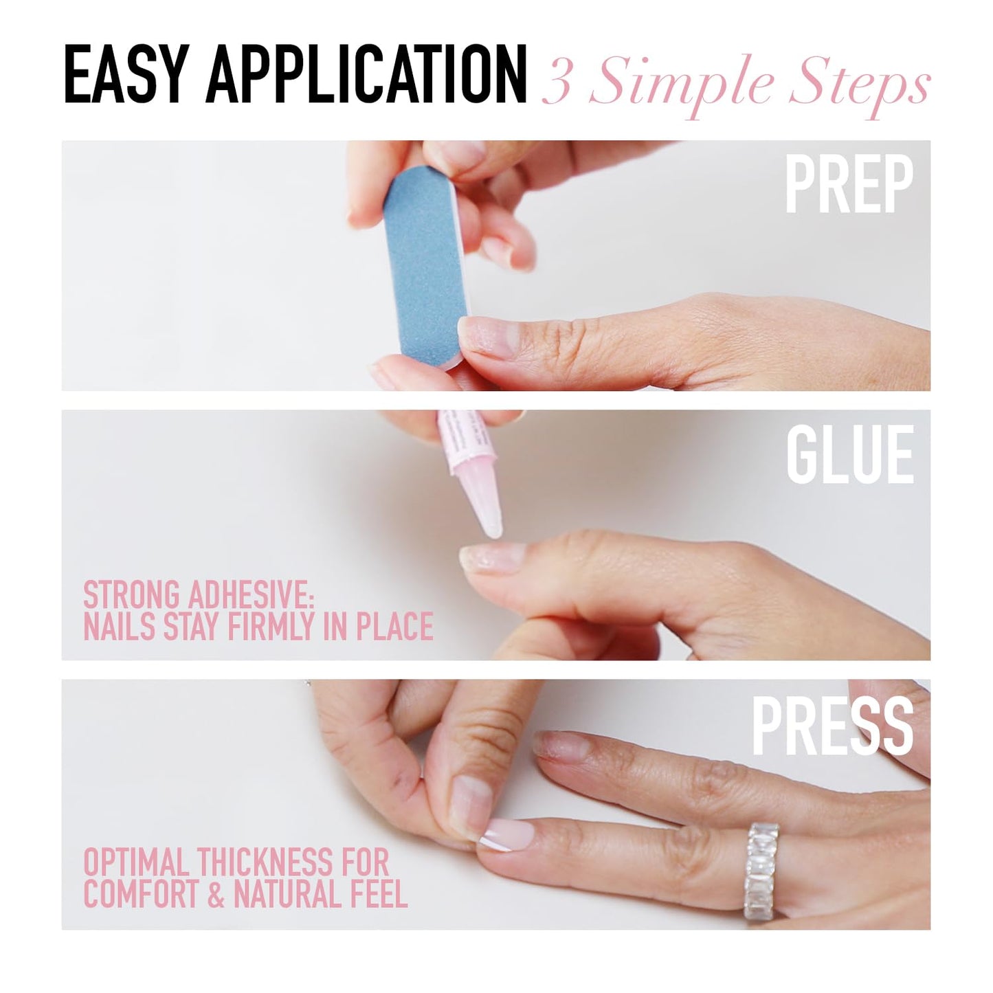 Glamnetic Press-On Nails Bundle - Pink Comet, Berry Fizz & Goal Digger | Pale Pink Short Almond Fake Nails with 3D Gems | Short Oval Magenta Nails with a Metallic Finish | Glossy, Semi-Transparent, Sh
