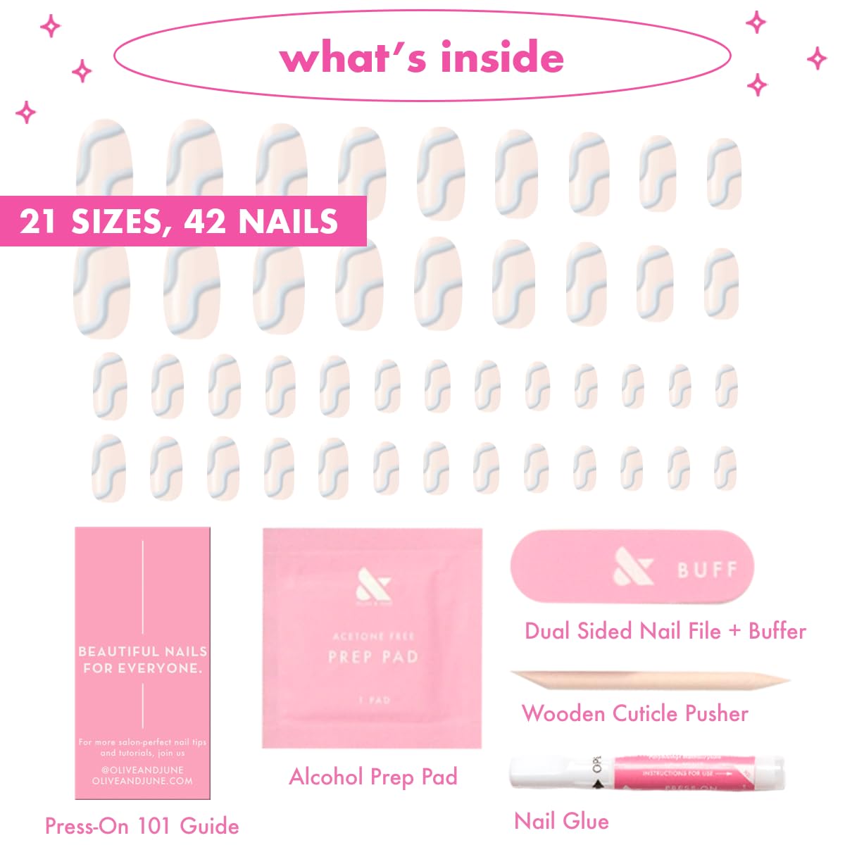 Olive & June Maximalist Instant Mani Press-On Nails (Glue) | 42 Fake Nails, 21 Sizes | Non-Toxic, Long-Lasting Big, Bold Gorgeous Realistic Look | Salon-Quality at Home | Short, Round | Puffy Swirls
