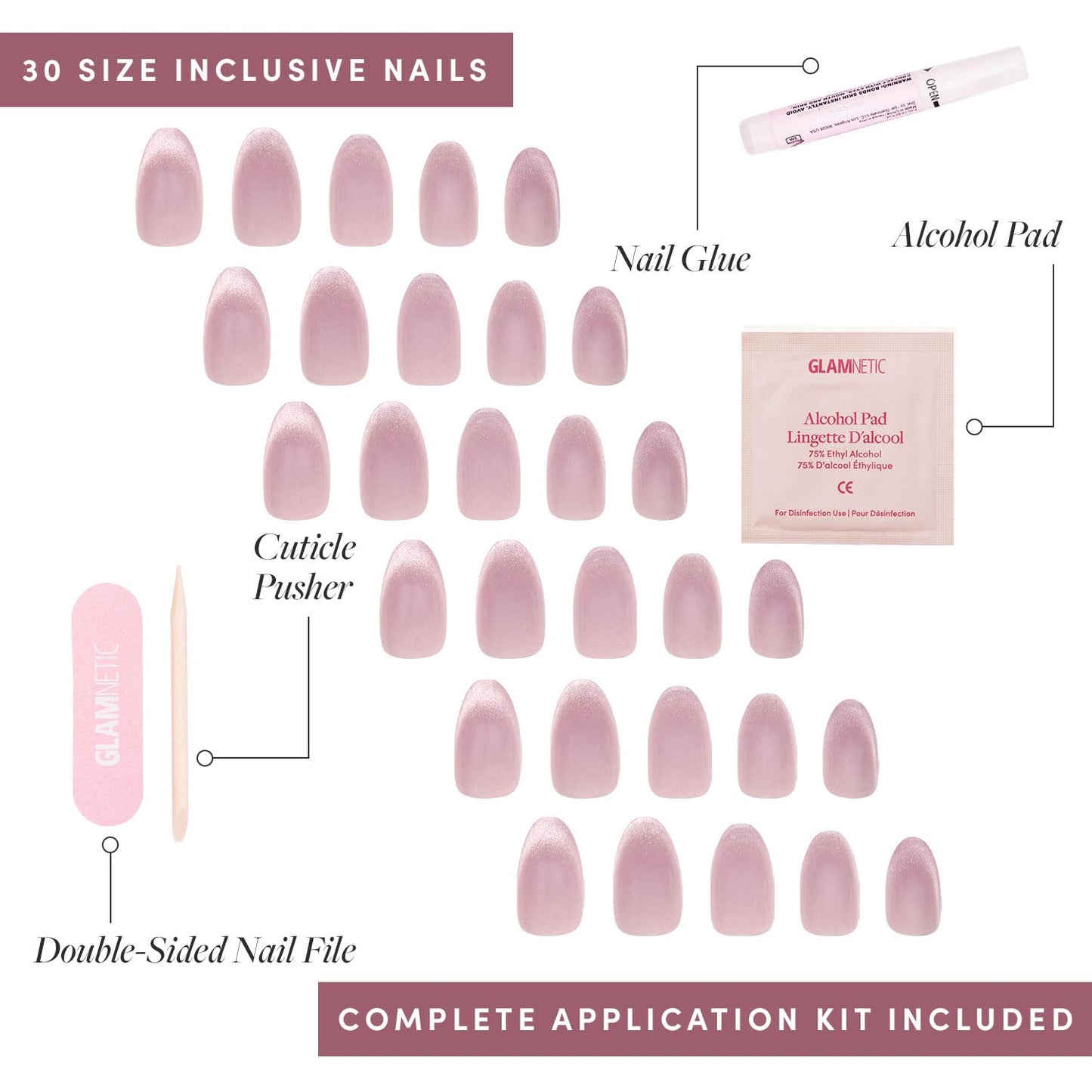 Glamnetic Press-On Nails Bundle - French Pearl & Fairy Dust | Short Almond French Tip Fake Nails with Pearl Accents | Short Oval Beige-Pink False Nails with a Metallic Finish | Reusable, Salon-Quality