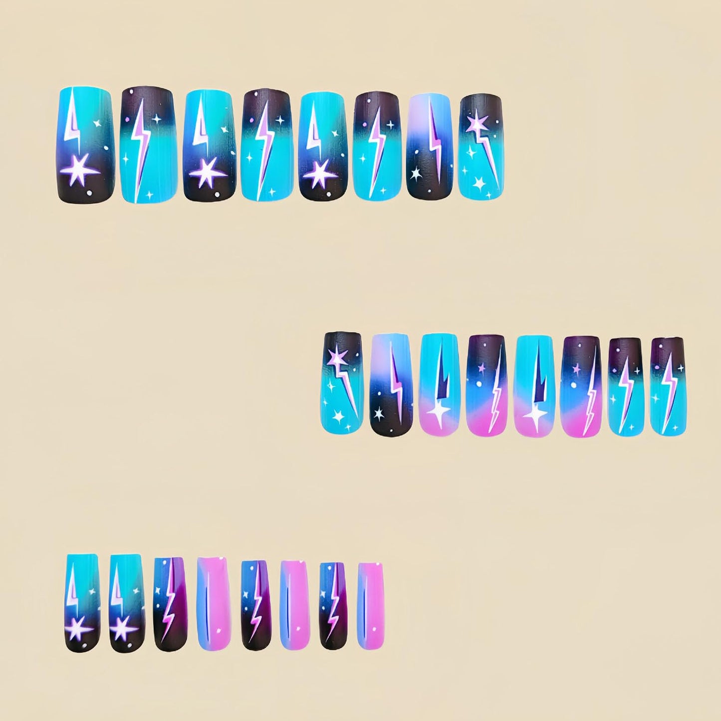 FIEONCIY Press on Nails Square Shaped Glossy Full Cover Acrylic Medium Length Square False Nails with Designs Artificial Short Coffin Fake Nails with Charms Glue ons Fingernails for Women Girls(Y471)