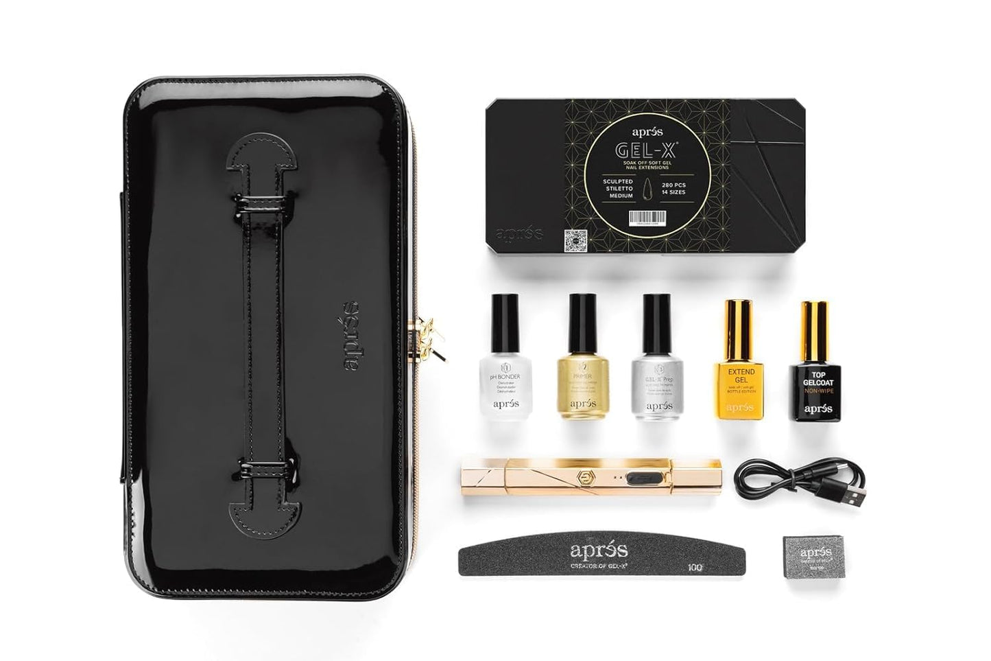 Apres Gel-X Nail Professional Starter Kit, 14 Sizes 00-9 w/ Half Sizes Included, Soft Gel Nail Tips Extension Kit, 2025 Edition (Sculpted Stiletto Medium)