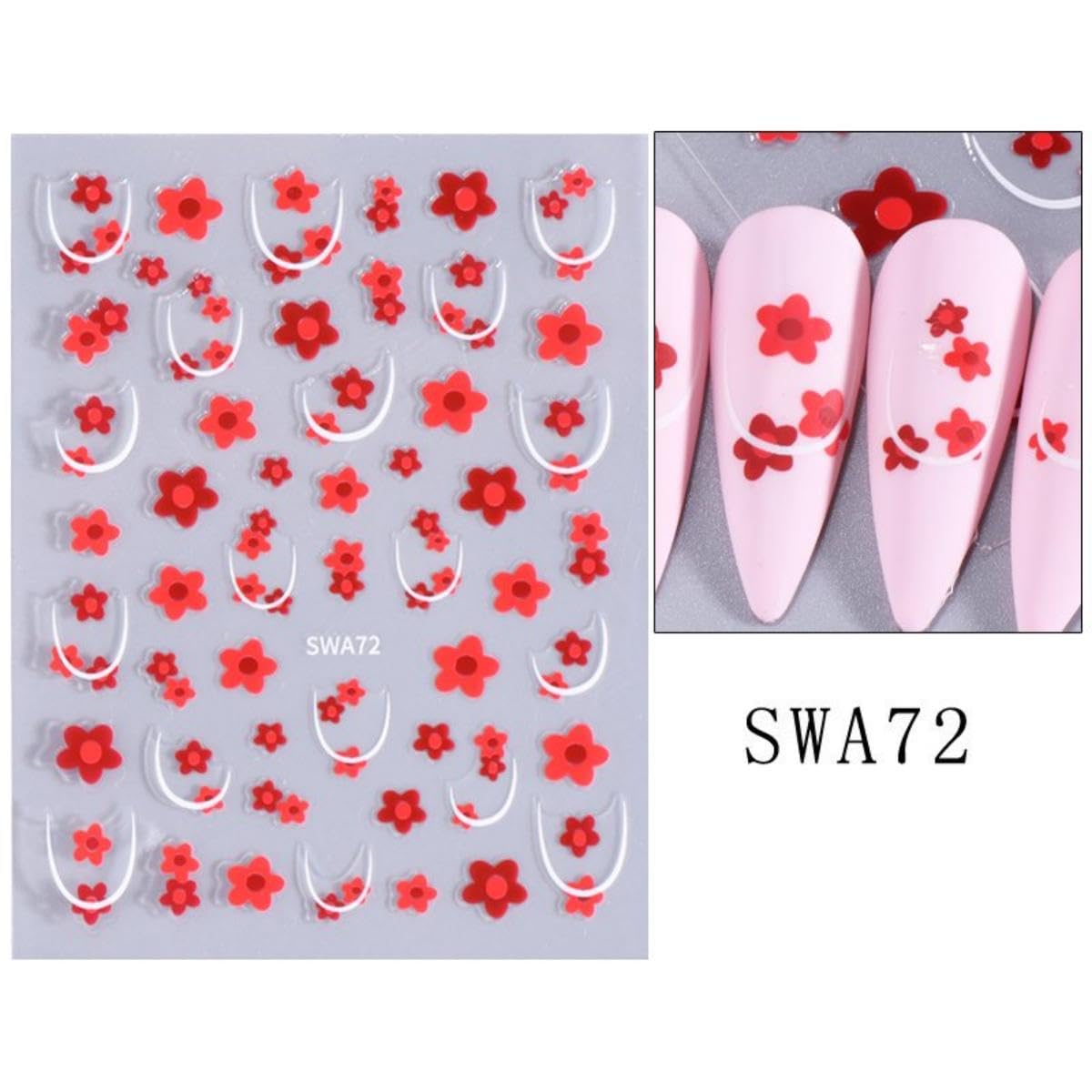 Flower Nail Stickers 3D Self-Adhesive Yellow Floral Nail Art Stickers Pink Daisy Nail Decals Red Flower Nail Designs Green Leaf Summer Nail Art Decoration for Women Girls Manicure 6 Sheets