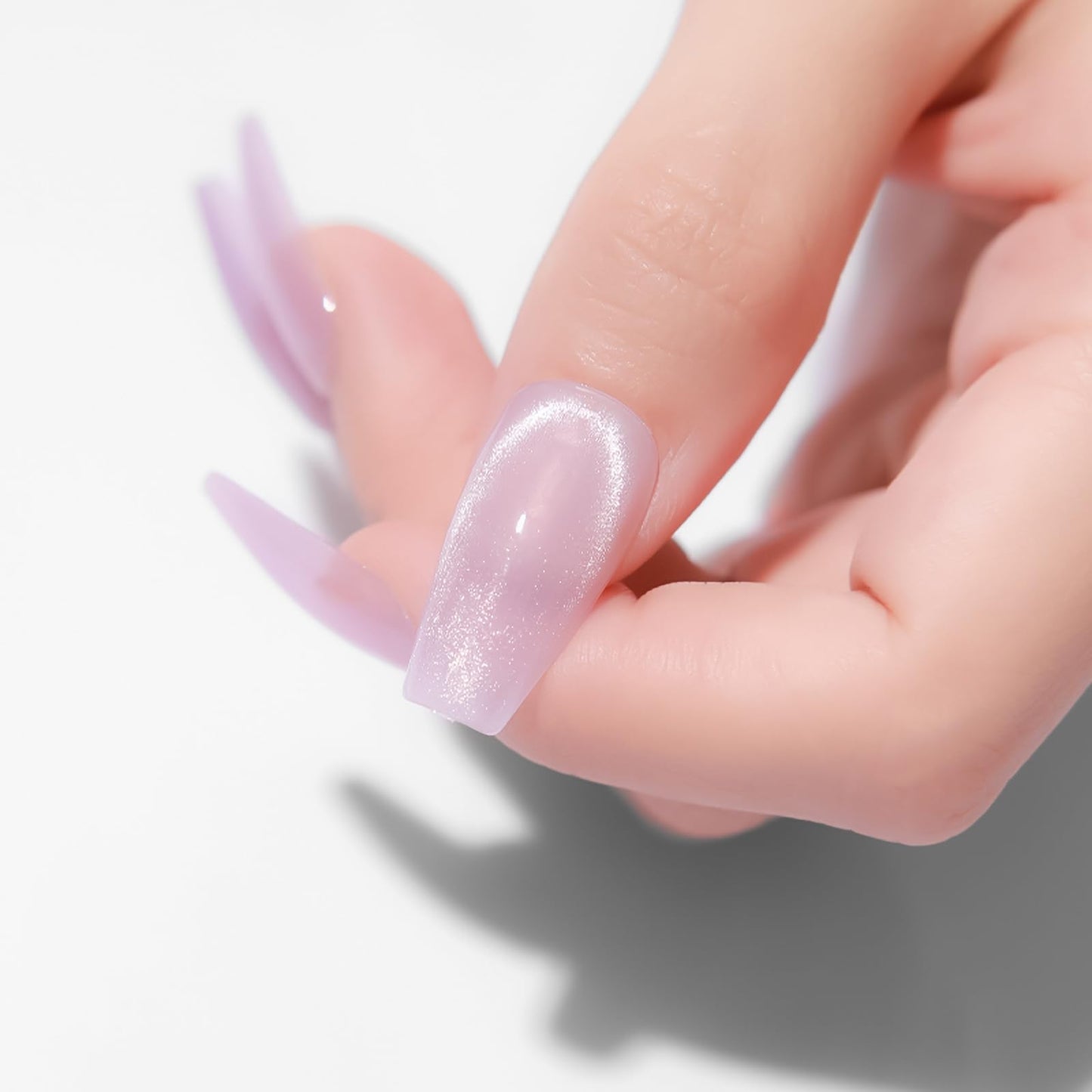 KKUUOO Handmade Press on Nails Light Purple Fake Nails Long Coffin False Nails with Gradient & Glitter Design Full Cover Glossy Acrylic Nail Stick on Nail for Women and Girls 24Pcs