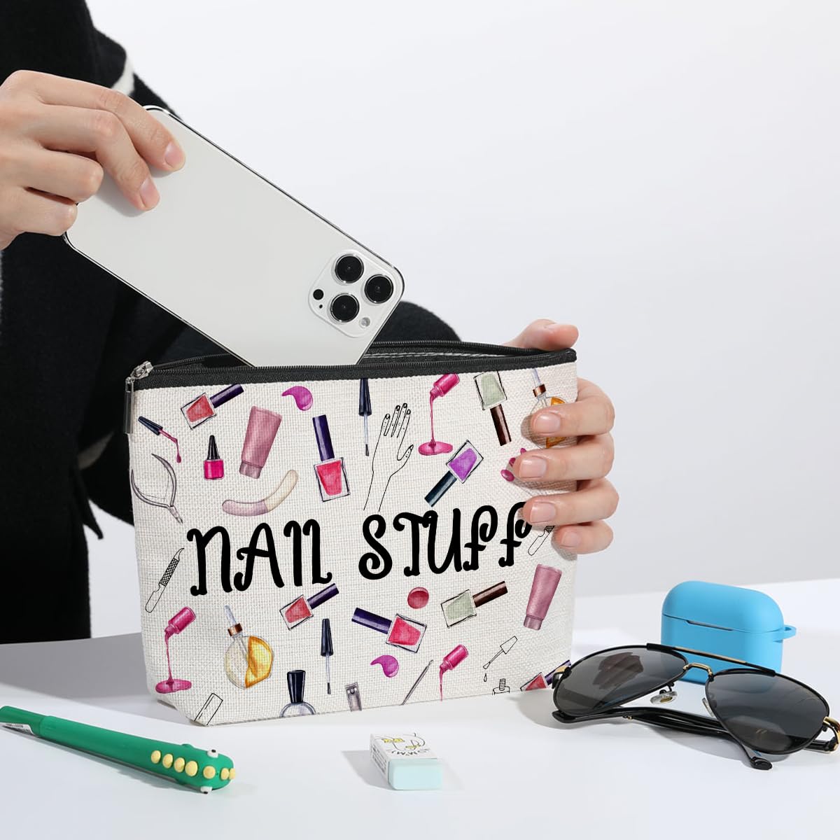 2 Pcs Nail Stuff Makeup Bag, Portable Pouch Purse Travel Essentials Organizer Cosmetic Bags for Women, Manicurist Travel Makeup Toiletries Accessories, Christmas Birthday Gifts for Women Manicurist