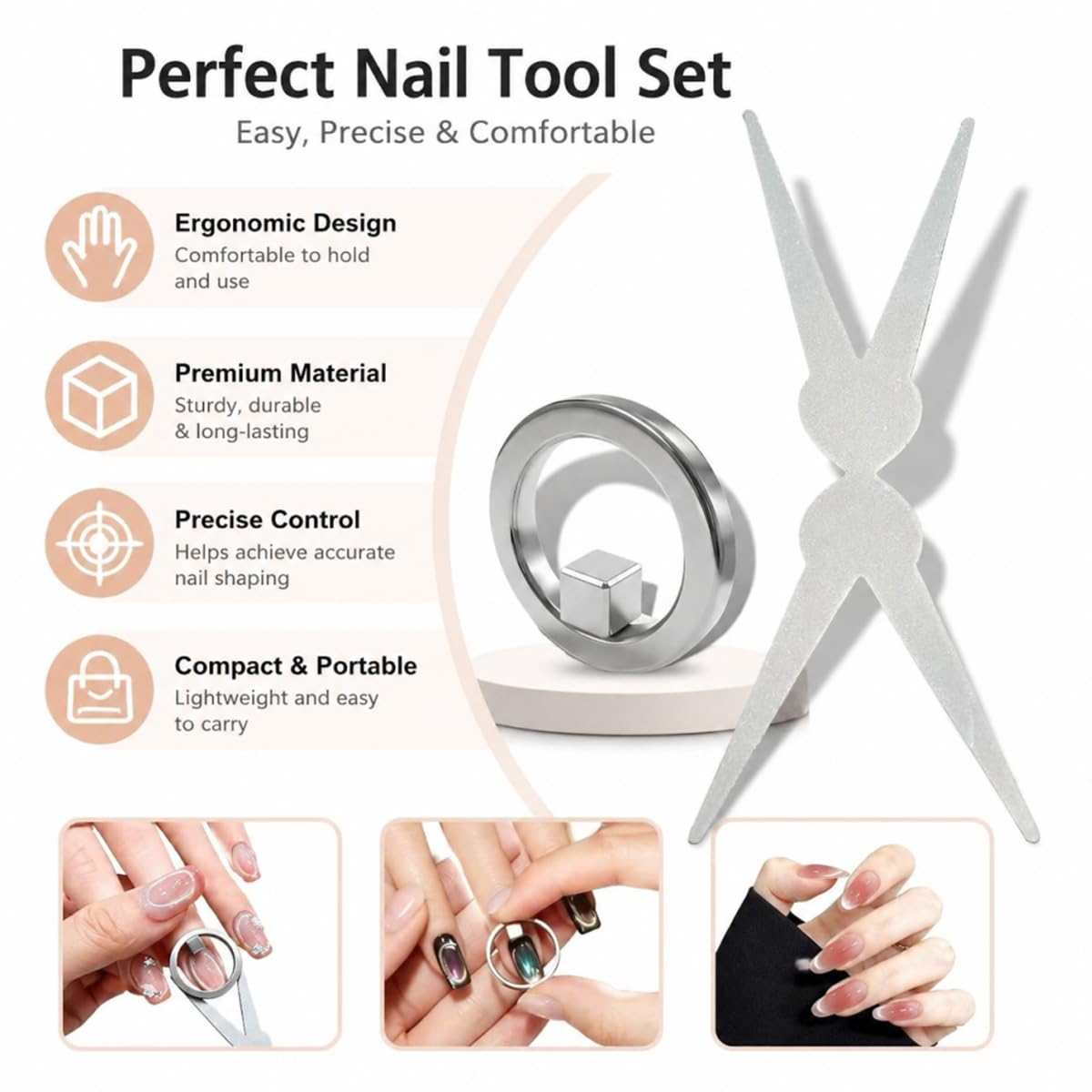 Ring Magnet for Nails, Cat Eye Nail Magnet Tool, Nail Art Magnet for Cat Eye Polish, Magnetic Tool for Wide Beam French Design, Portable Circular Magnet for DIY Manicure
