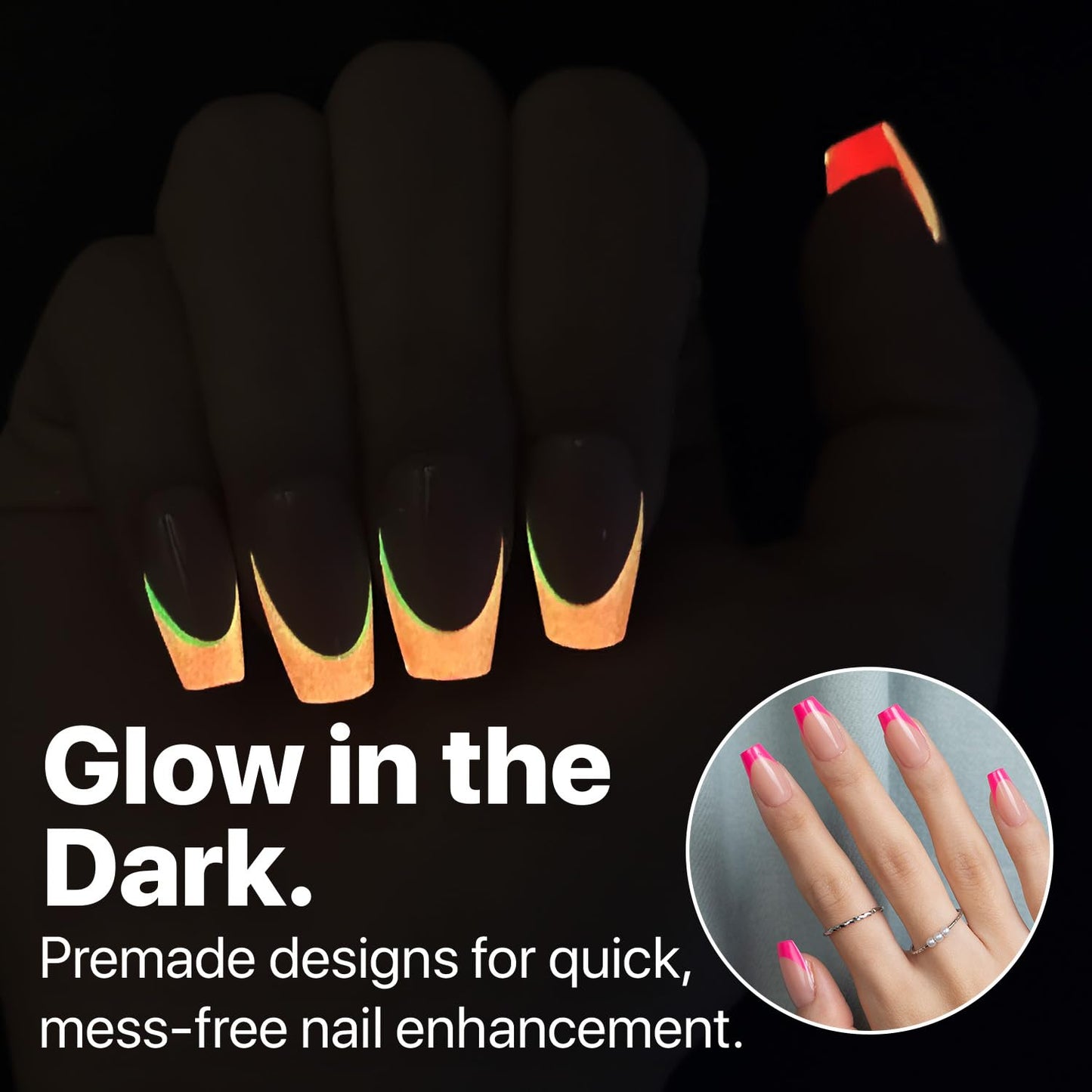 SXC Cosmetics X-Pro Tips French Tip Press On Nails - Bright Pastel Glow in the Dark Series (GLOW119-S Coffin)