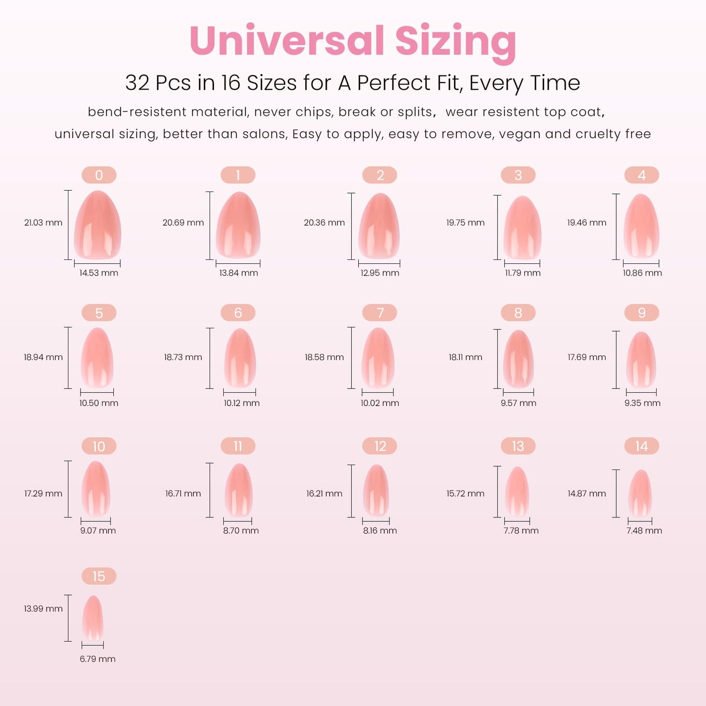 Nail Reformation Press On Nails, Baby Blush | Soft Pink Short Almond Fake Nails in Glossy Finish, Salon Quality, Natural Reusable Stick On Nails in 16 Sizes - 32 Nail Kit with Glue, Gifts for Women