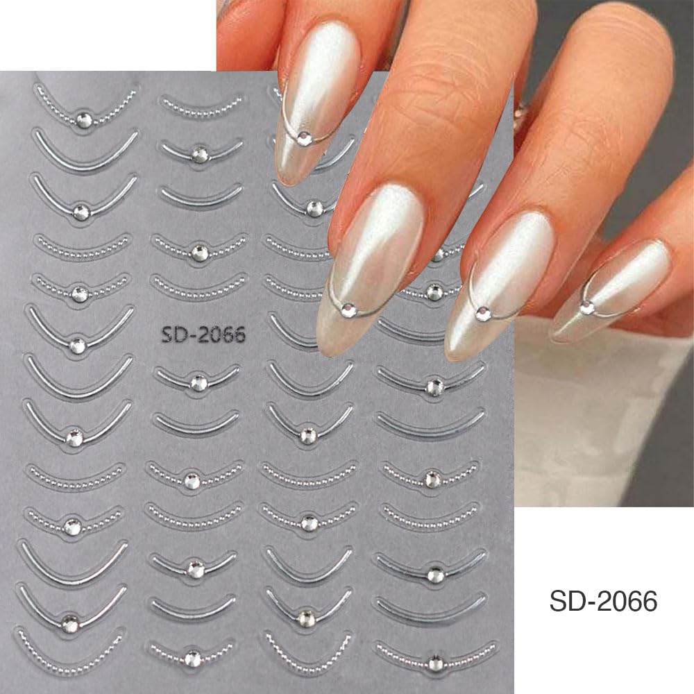 French Line Nail Art Stickers,Gold Silver Line Diamond Nail Stickers 5D Self-Adhesive Nail Decals 2Pcs Nail Art Supplies Gold Silvery Lines Stripe Deisgns for Women Nails Decor