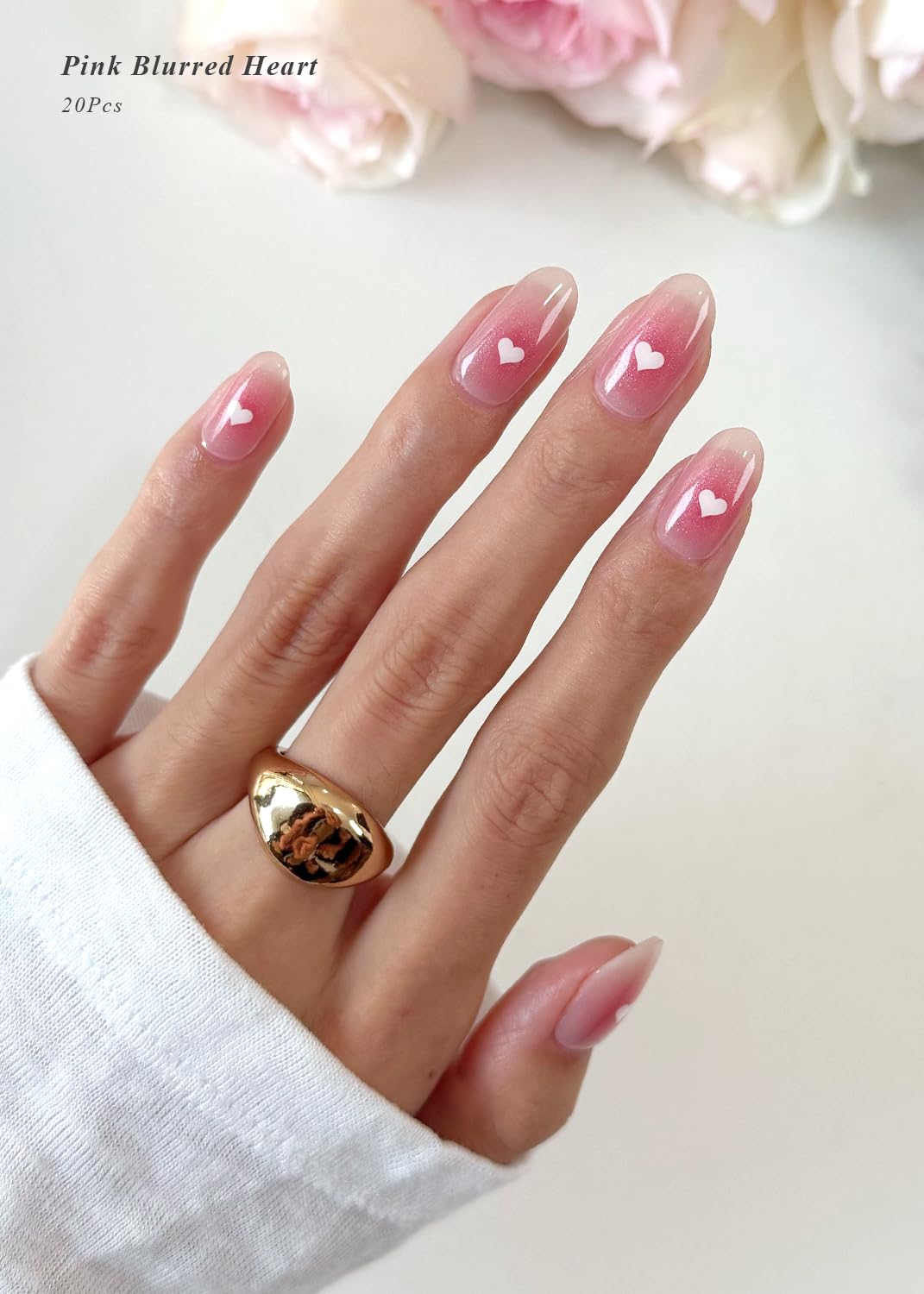 AutyaMee Semi Cured Gel Nail Strips (Pink Blurred Heart), Valentine's Day, 20 Pcs Gel Nail Wraps, Stickers, Salon Quality, Works with Any UV Lamps