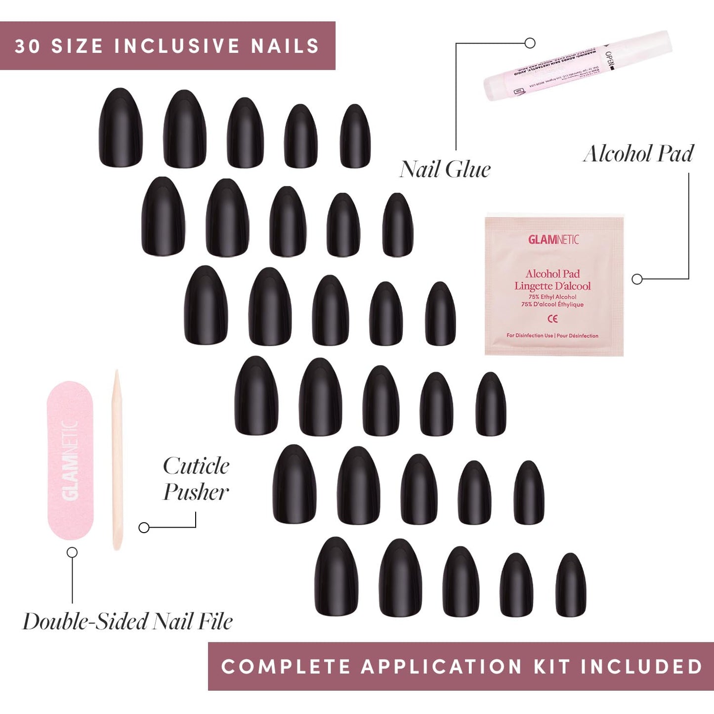 Glamnetic Press-On Nails Bundle - Emerarld Green, Boba & Fairy Dust | Opaque Deep Green Almond False Nails | Opaque Black Almond Fake Nails | Oval Beige-Pink Nails