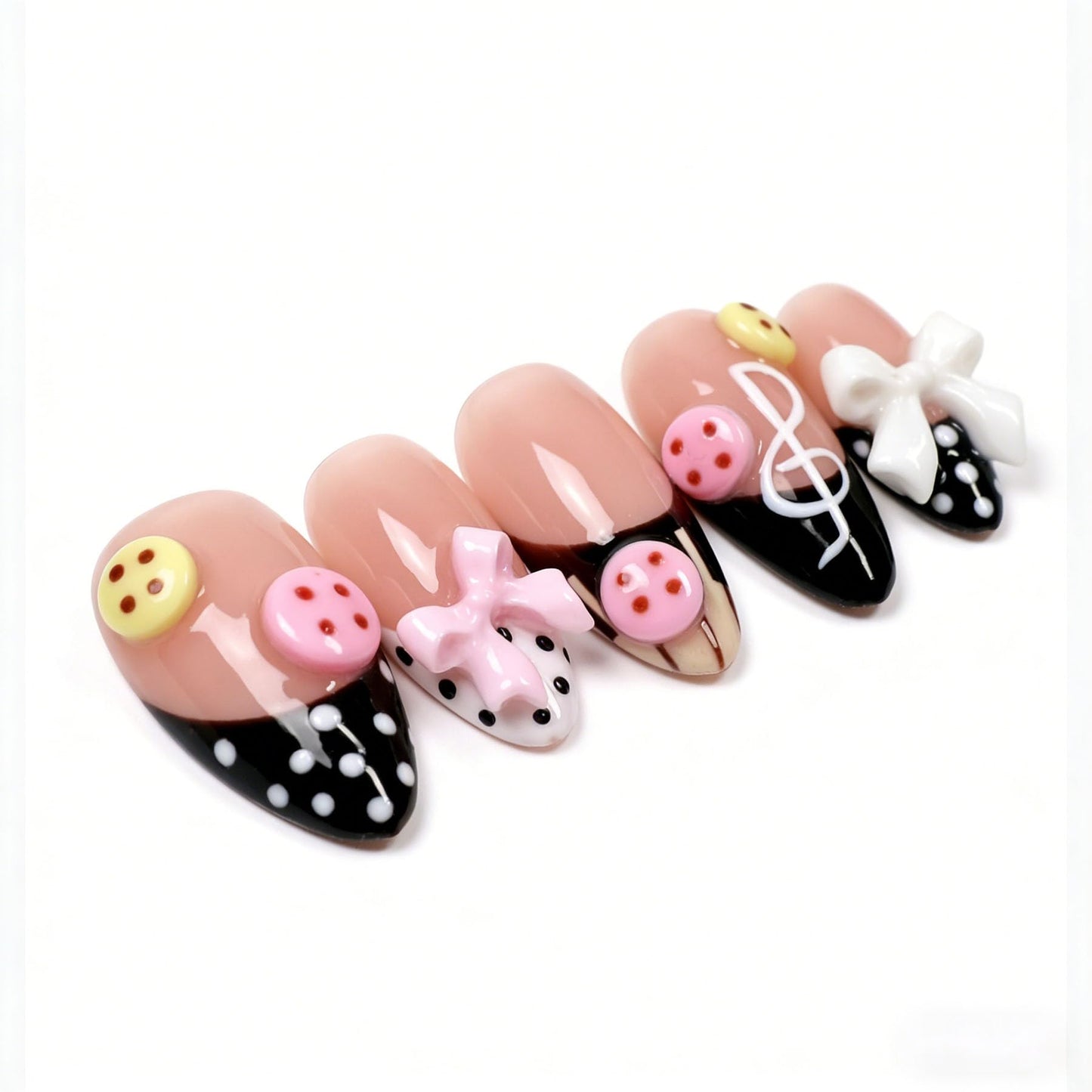 Handmade Press on Nails Almond Shape 3D Cute Glue on Nails for Women, Luxury Homemade Press on Nail Art Design, Fake Nails with 3D Nail Charms Size M 8