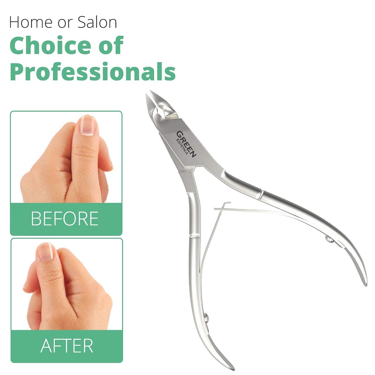 Professional Cuticle Trimmer & Premium Cuticle Nipper with Non-Slip Grip Handle– Stainless Steel Sharp Blades, Double Spring Manicure Pedicure Tools for Home & Salon Care (White/Green & Silver)