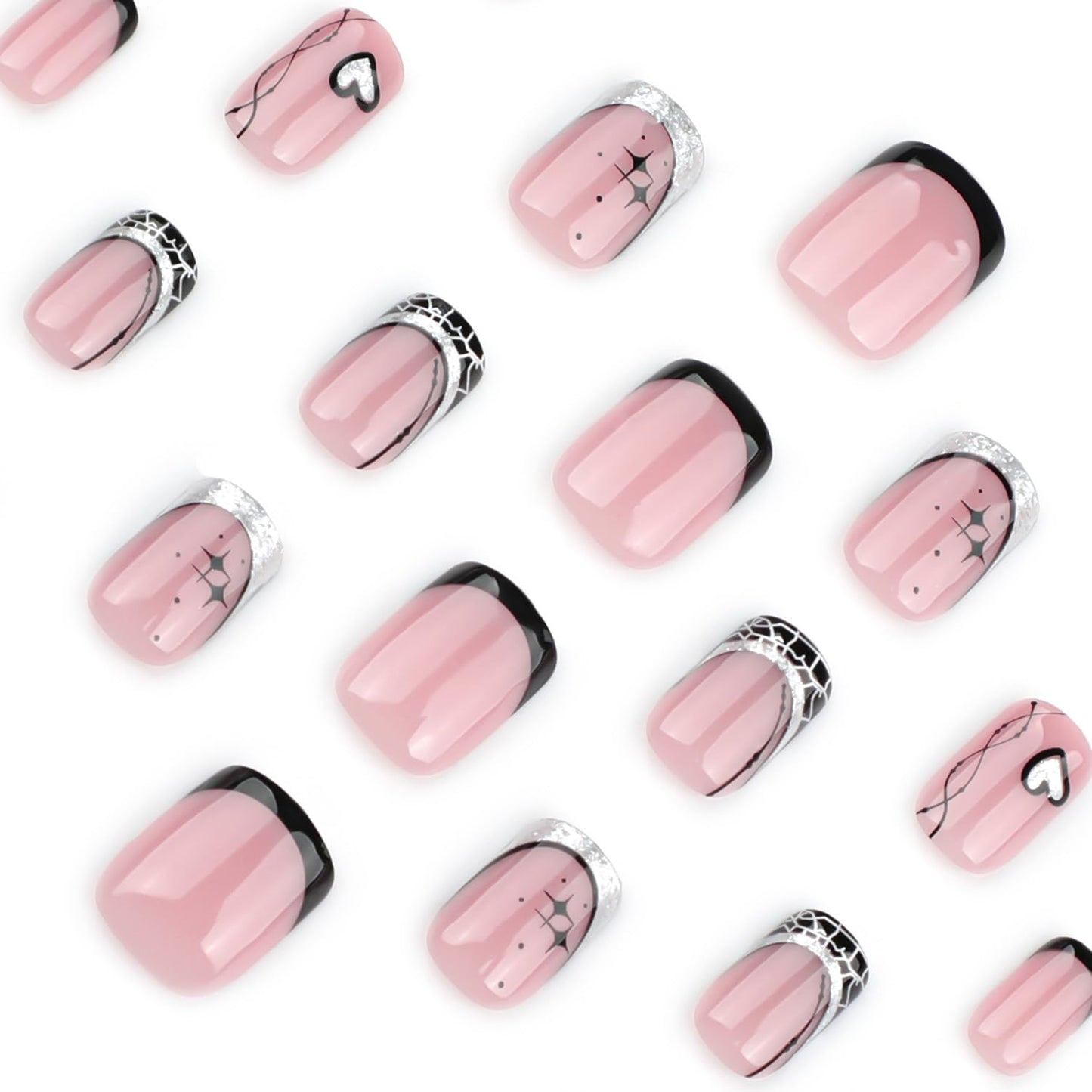 FIEONCIY Press on Nails Short Square Shaped Glossy Full Cover Acrylic Short Length Square False Nails with Designs Artificial Square Fake Nails Glue Stick ons Fingernails for Women Girls(JP3692)