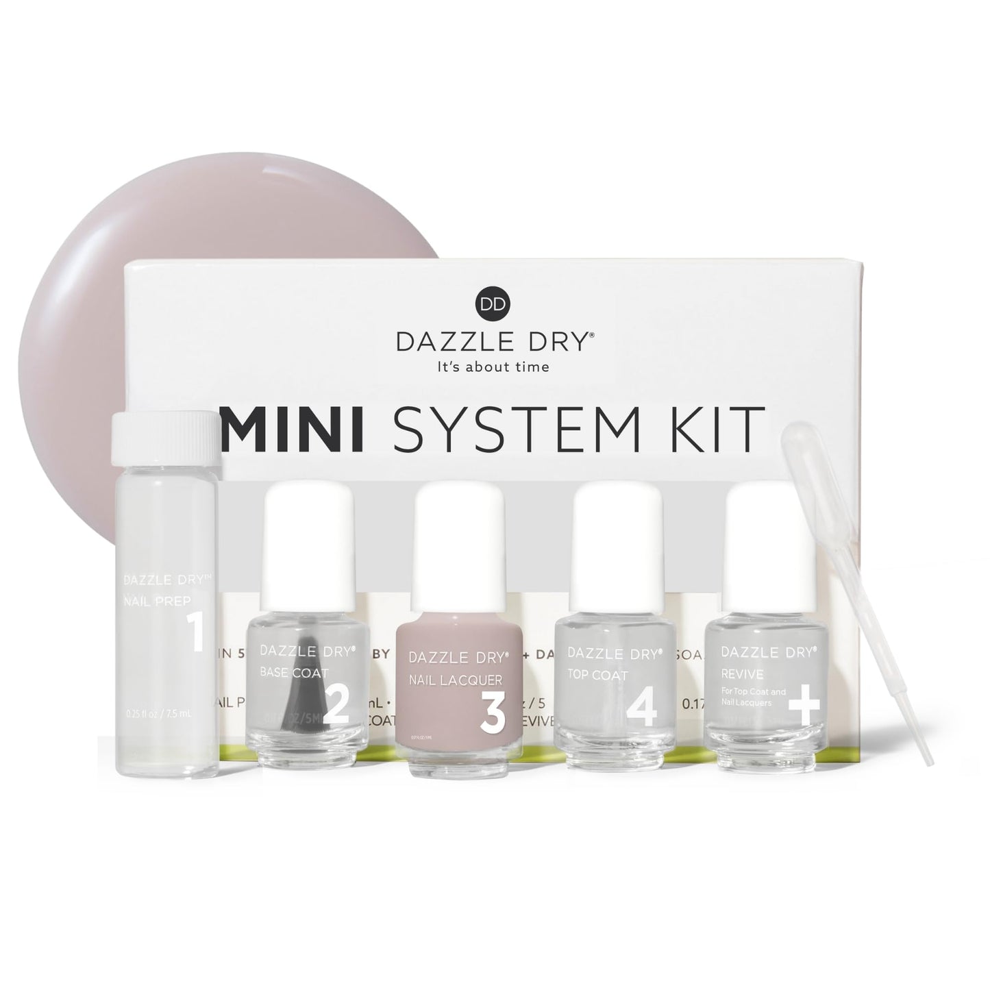 Dazzle Dry Mini Kit 4 Step System - Chiffon Moment Mini Kit - A sheer warm taupe. Sheer cream. (5 Piece Kit / 5 Manicures)