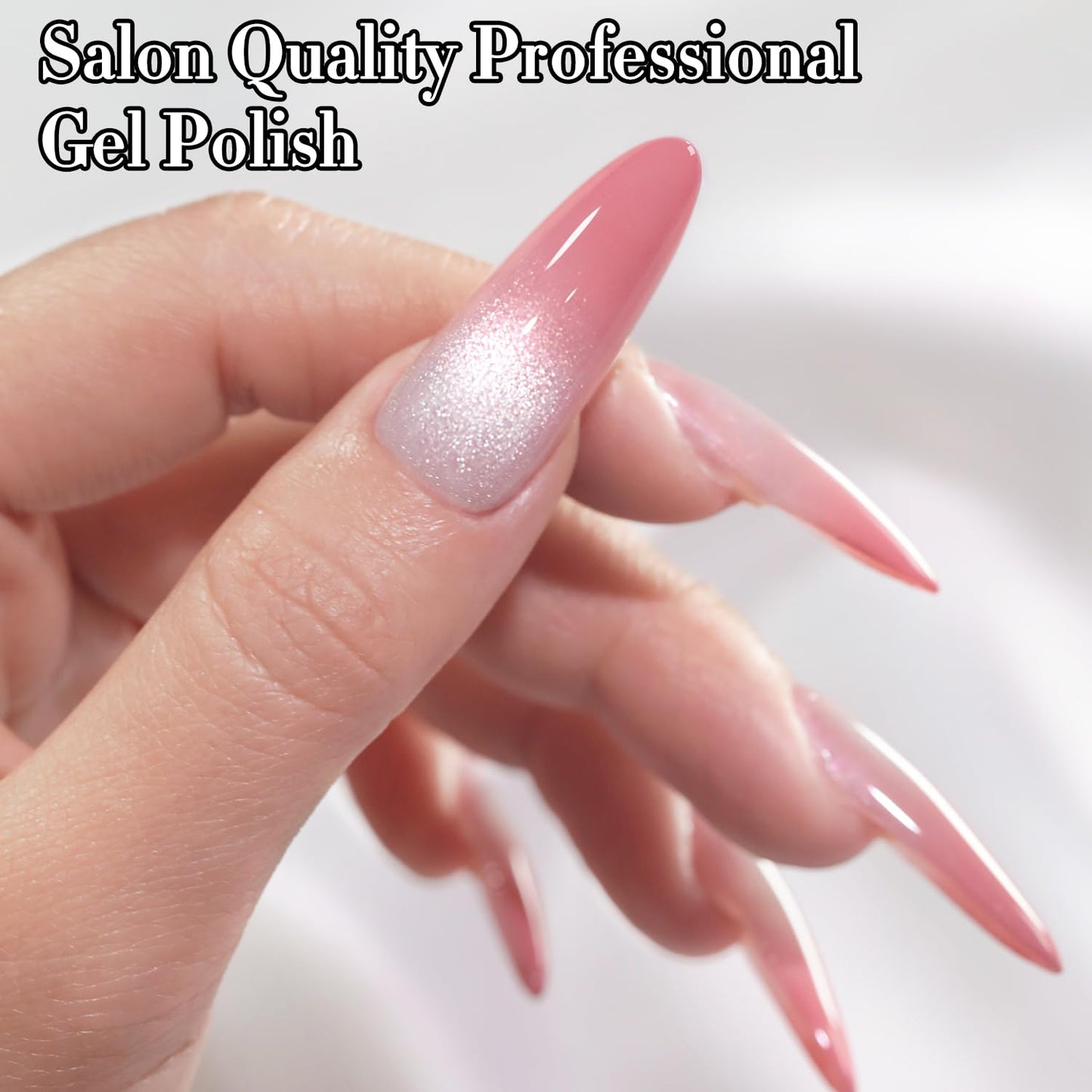 Double Rhythm Jelly Glass Cat Eye Gel Polish with Magnet 15ML Holographic Glitter Shimmer Translucent Sheer Color Magnetic Nail Polish Salon DIY at Home (Milky White Silver-MC1302)