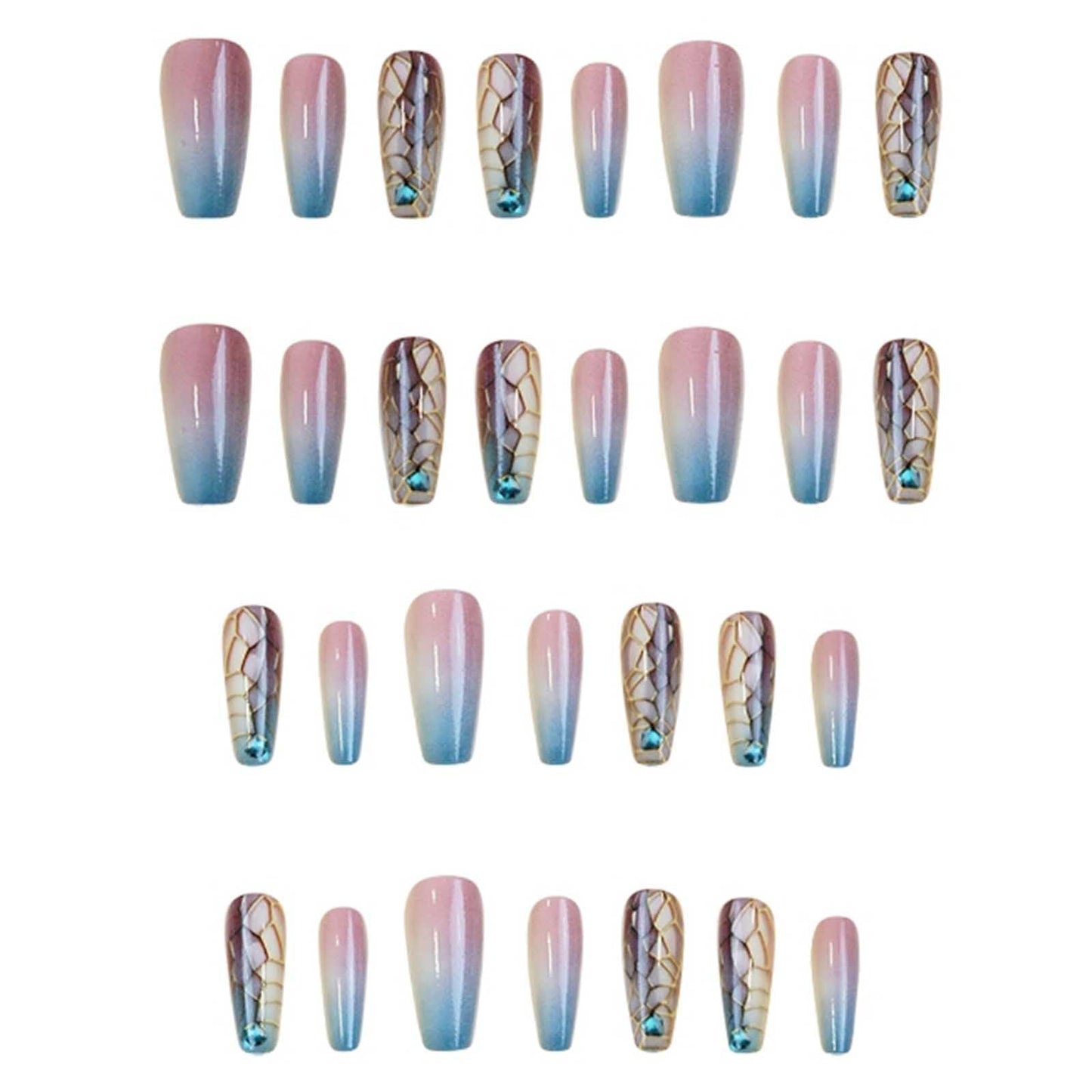 Gifiky Long Coffin False Nails Snake print Gradient Press on Nails Cute Gradient Nails Tips Acrylic Full Cover Fake Nails for Women and Girls 24Pcs