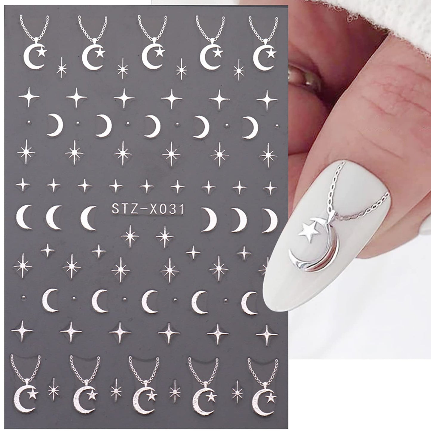 Pendant Flowers Nail Art Adhesive Sticker 3D Self-Adhesive Nail Decals Art Design Holographic Stars Heart Moon Nail Art Sticker Decoration for Women Manicure Tips Acrylic Nails DIY Nails Art Supplies