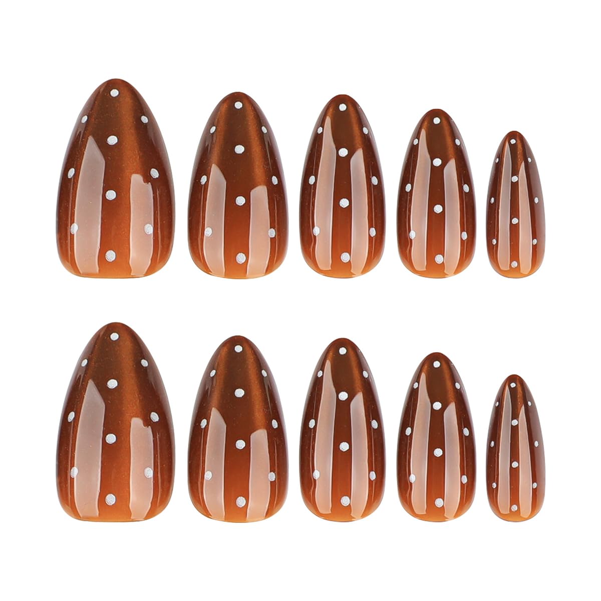Brown Cat Eye Press on Nails - Medium Almond Fake Nails with Polka Dot Designs False Nails Glossy Glue on Nails Reusable Full Cover Stick on Nails for Women Manicure 24Pcs