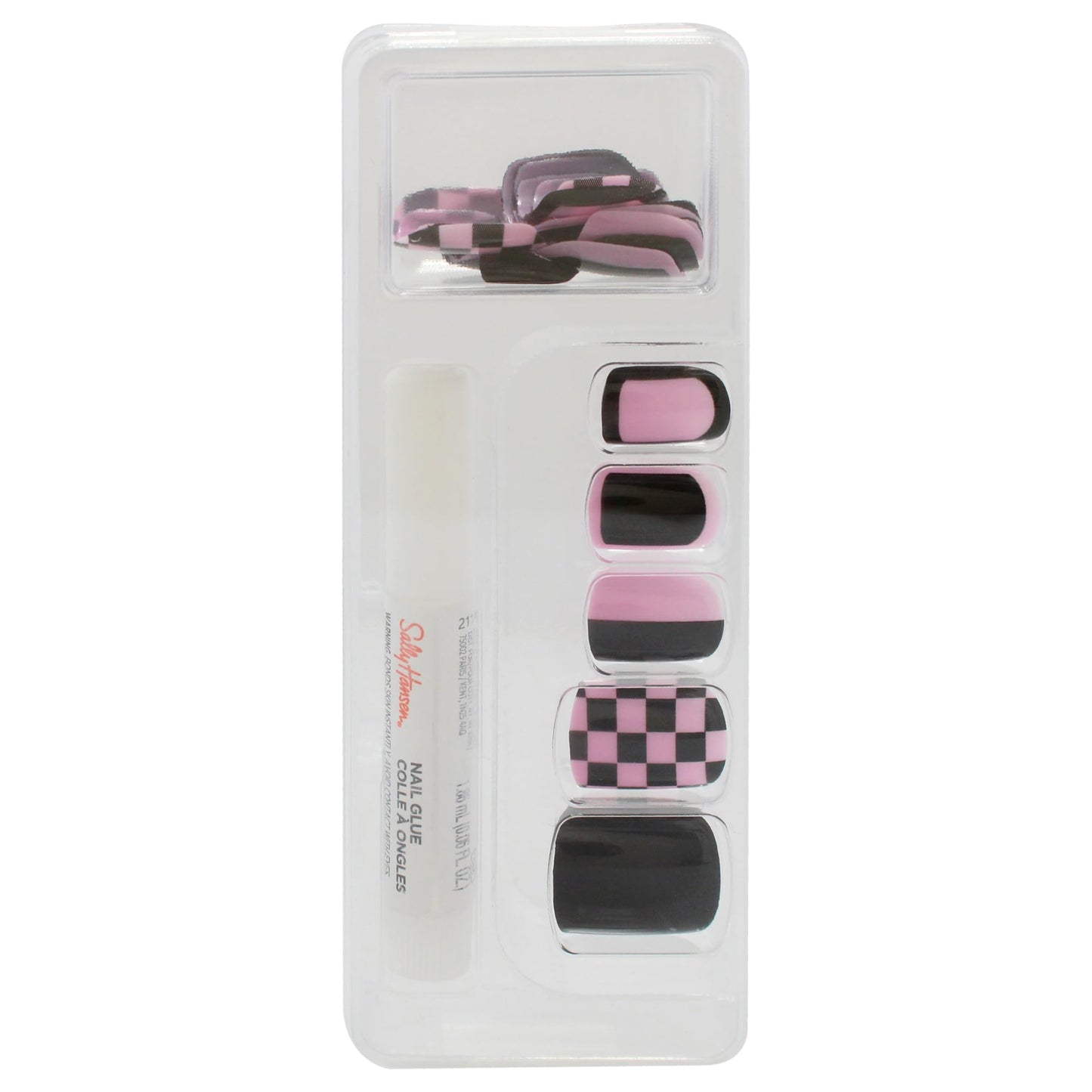 Sally Hansen Salon Effects® Perfect Manicure, Check Please, Press On Nails, Square Shaped, Non-Damaging Adhesive Tabs, File, and Alcohol Pad Included (Pack of 2)