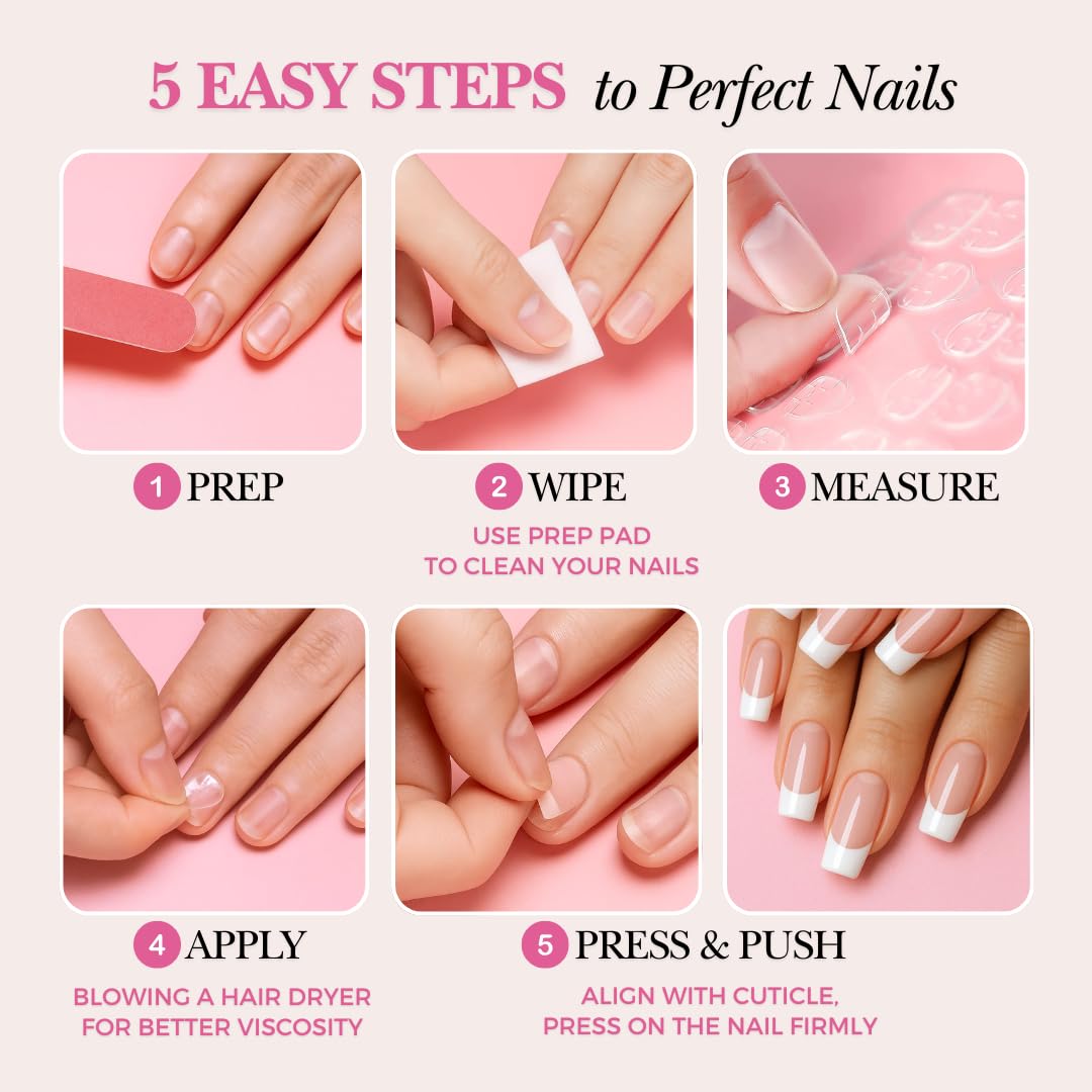 PerfectLook Press On Nails - Soft Tweed | No Glue Almond Matte Nude Nails with Black & White French Tips for Daily - 24 Pcs Nail Kit with Adhesive Tabs