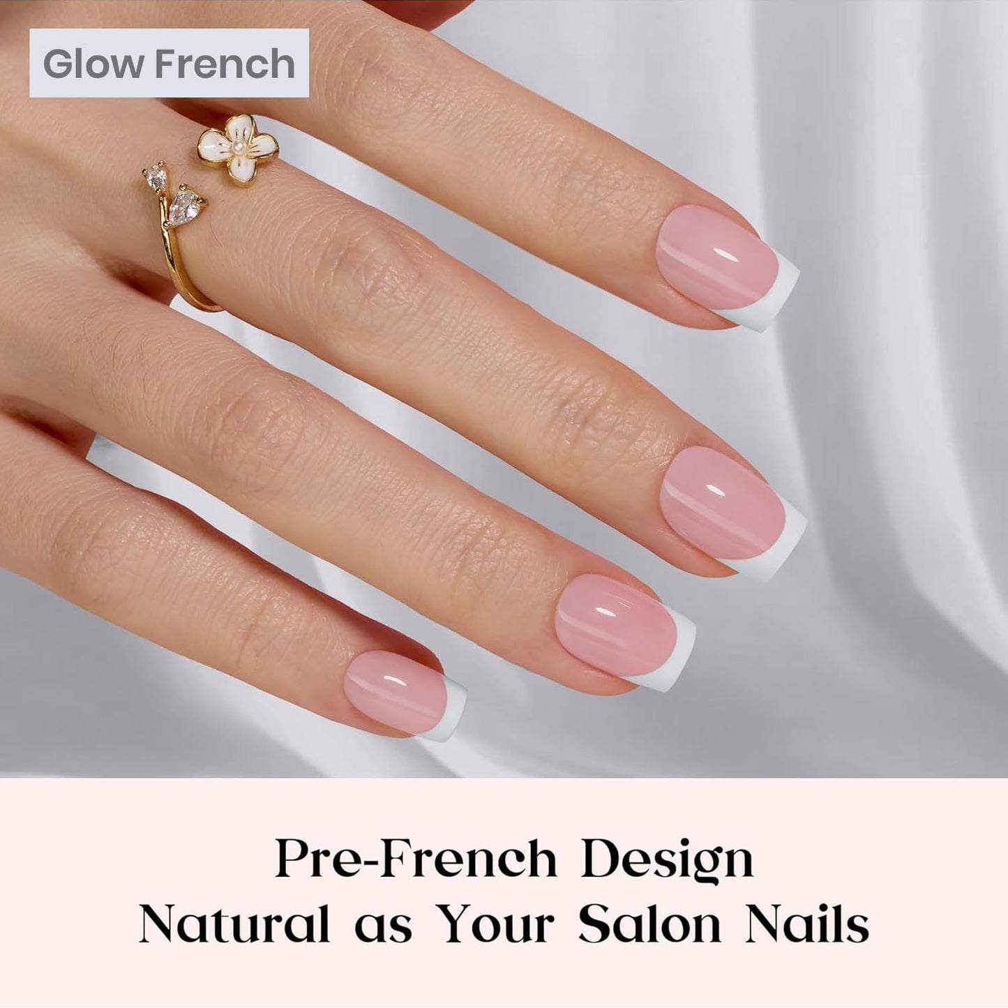 Beetles French Tips Press On Nails - Pearl French | Pink French Tip Nails Short Square 150 Pcs Fake Nail Tips, Soft Nail Gel False Nails Art DIY Gifts For Women