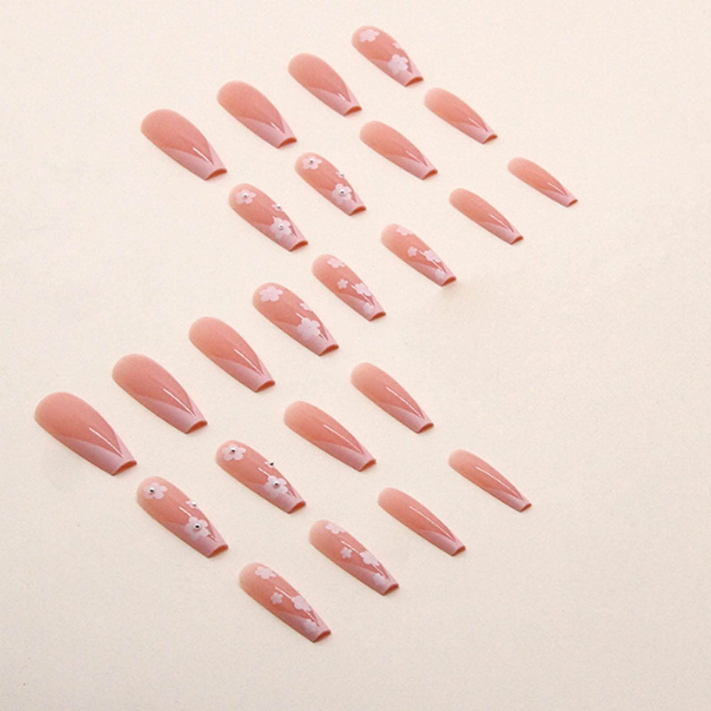 YoYoee French False Nails Long Coffin Press on Nails Daisy Fake Nails Acrylic Full Cover Ballerina Nails Tips for Women and Girls 24Pcs