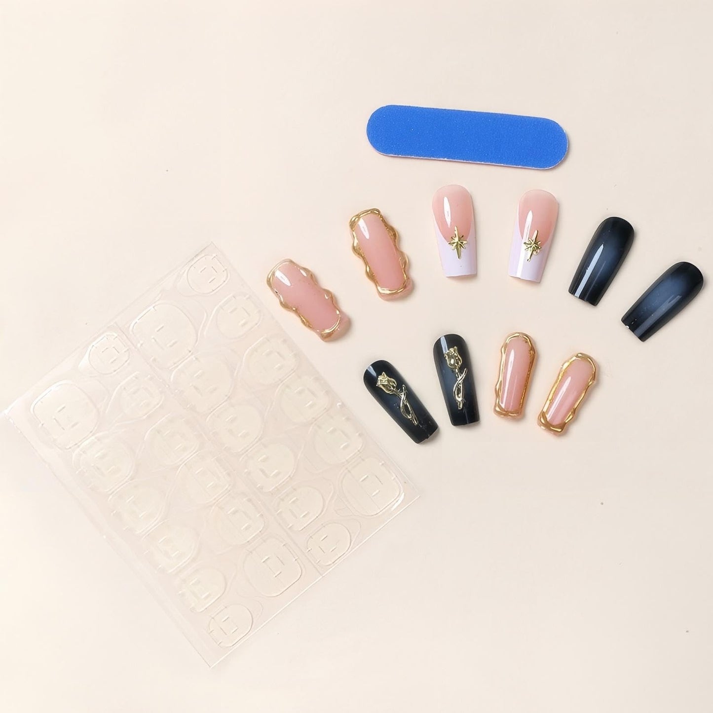 Rchovsam xl Square Press on Nails Long French Tip Fake Nails Gold Rose Designs Nails Press Ons White French Glue on Nail Acrylic Full Cover Gel False Nail Gift for Women 24pcs