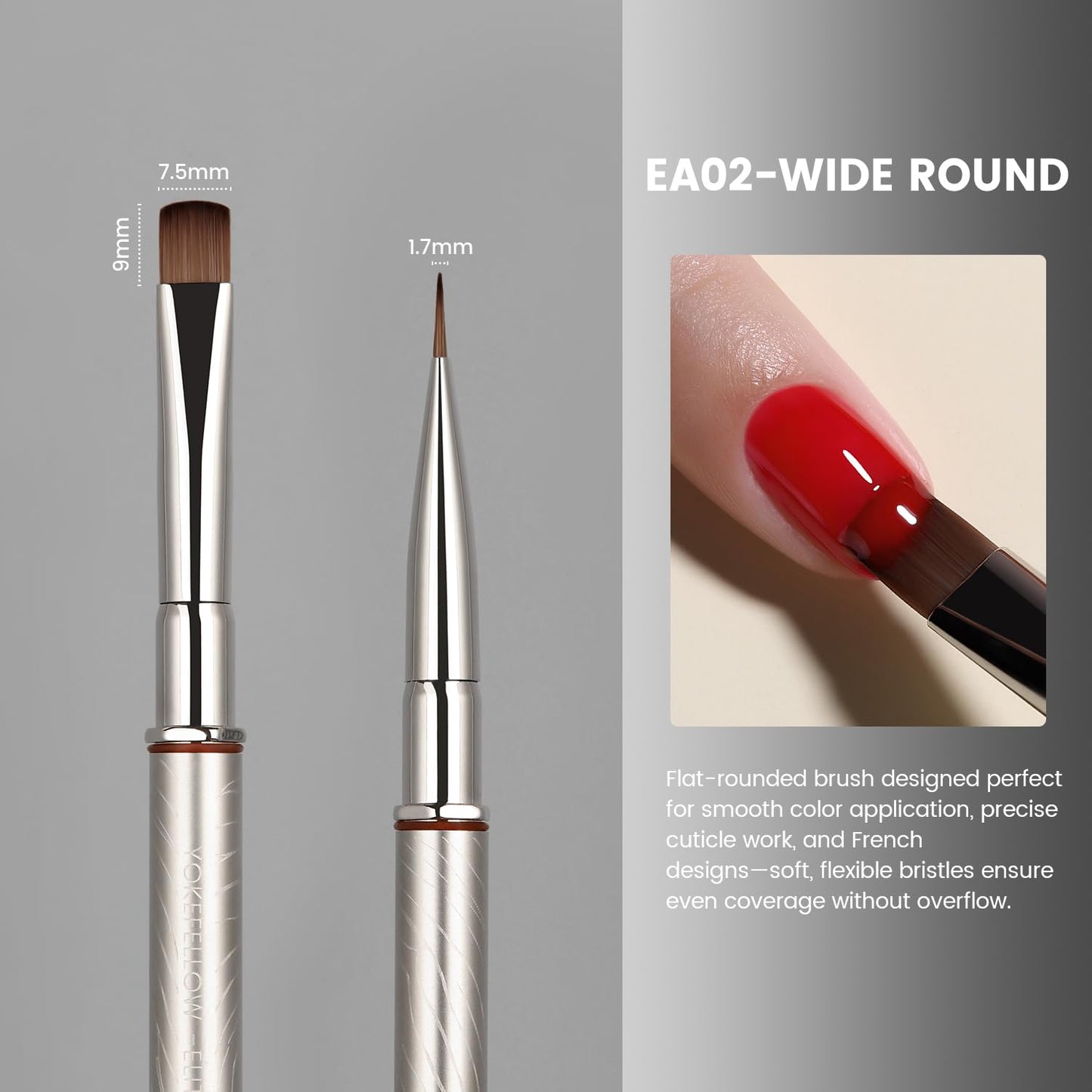 YOKEFELLOW EliteAlly Nail Art Brushes,Round Nail Brush for Builder Gel & Polygel,Brush for Gel Nail Polish,Wide Round Brush Professional Nail Tool(EA02 WIDE ROUND)