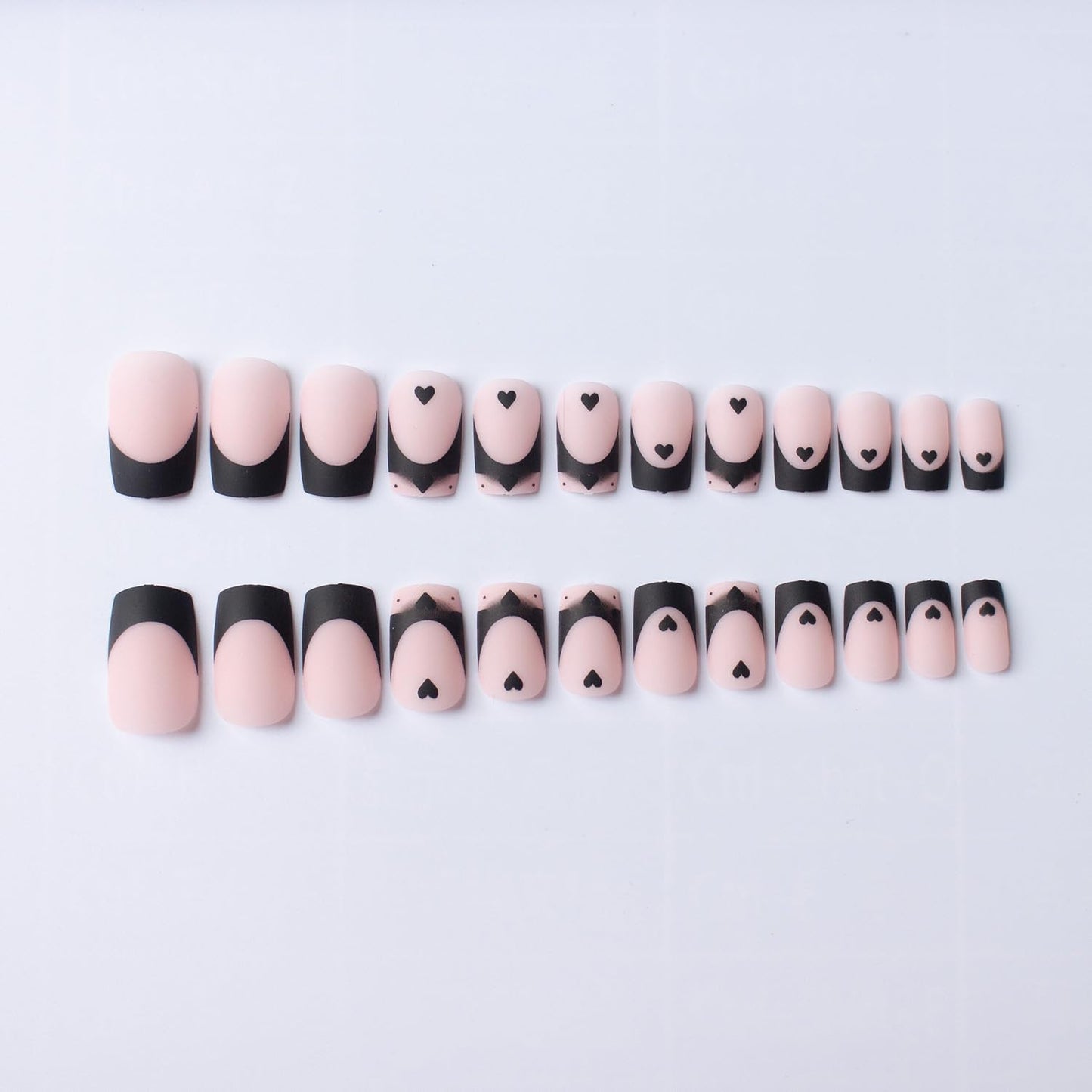 FIEONCIY Press on Nails Short Square Shaped Glossy Full Cover Acrylic Extra Short Square False Nails with Love Heart Designs Artificial Fake Nails Glue Stick ons Fingernails for Women Girls(X0210)