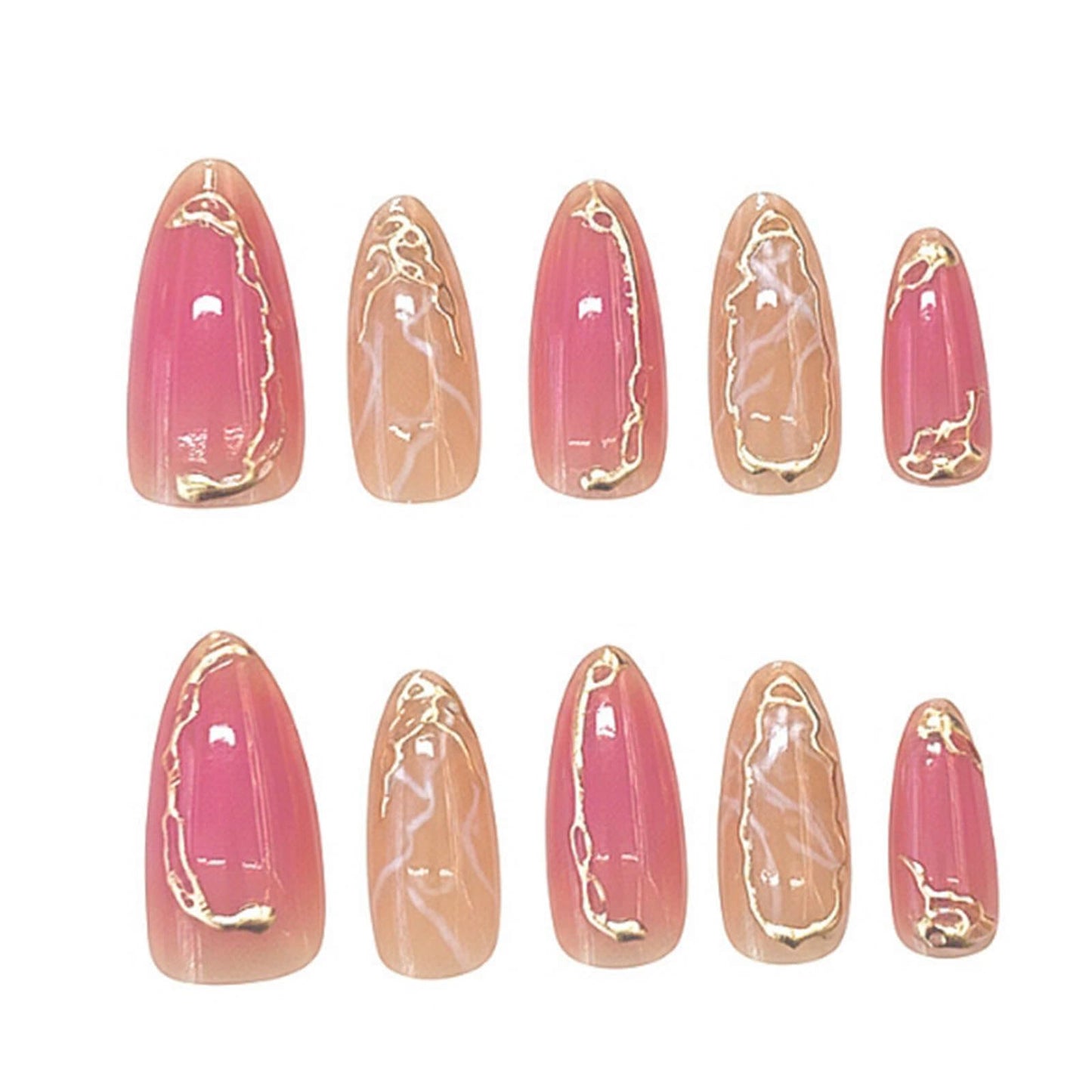 DANMANR Short Press on Nails Almond Fake Nails Full Cover Nude Acrylic False Nails for Women and Girls24PCS (Gradient Marble Nails)