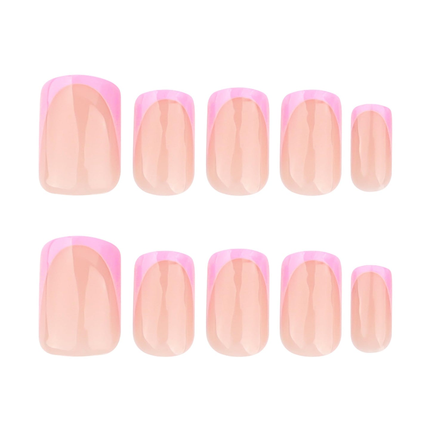Press On Nails - Short French Tip Fake Nails, Purple & Pink, Acrylic, Glossy Glue, Full Cover, Artificial, 24PCs