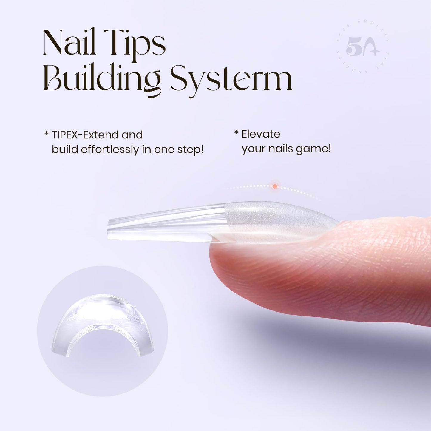 Five Angeles Tipex Instant Apex Gel Nail Tips Kit – 500pcs Pre-Etched Sculpted Long Coffin Acrylic Nail Tips, Thicker Full Cover Press-On Nails for Flat Nails, 30g/1.06oz UV Nail Glue Included